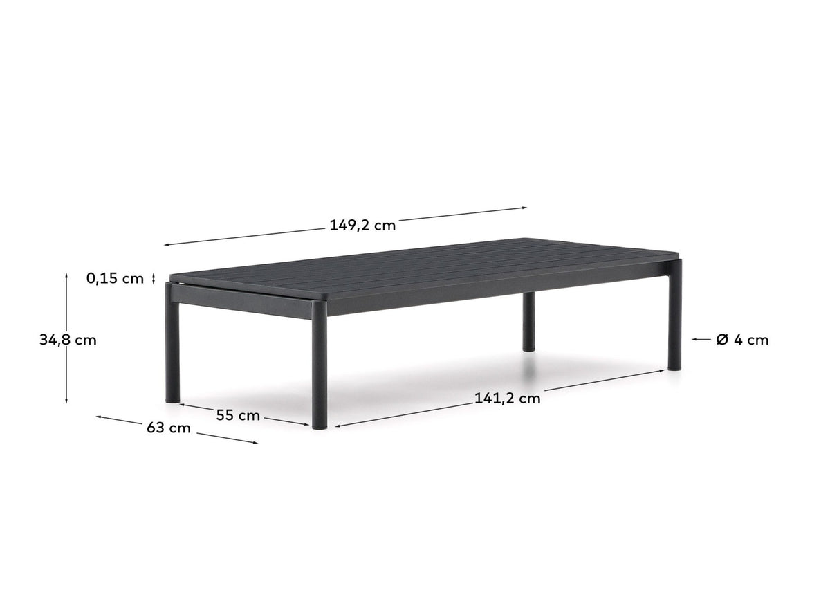 Couchtisch Sorells aus grauem Aluminium 63 x 144,6 cm in Graphit präsentiert im Onlineshop von KAQTU Design AG. Beistelltisch Outdoor ist von Kave Home