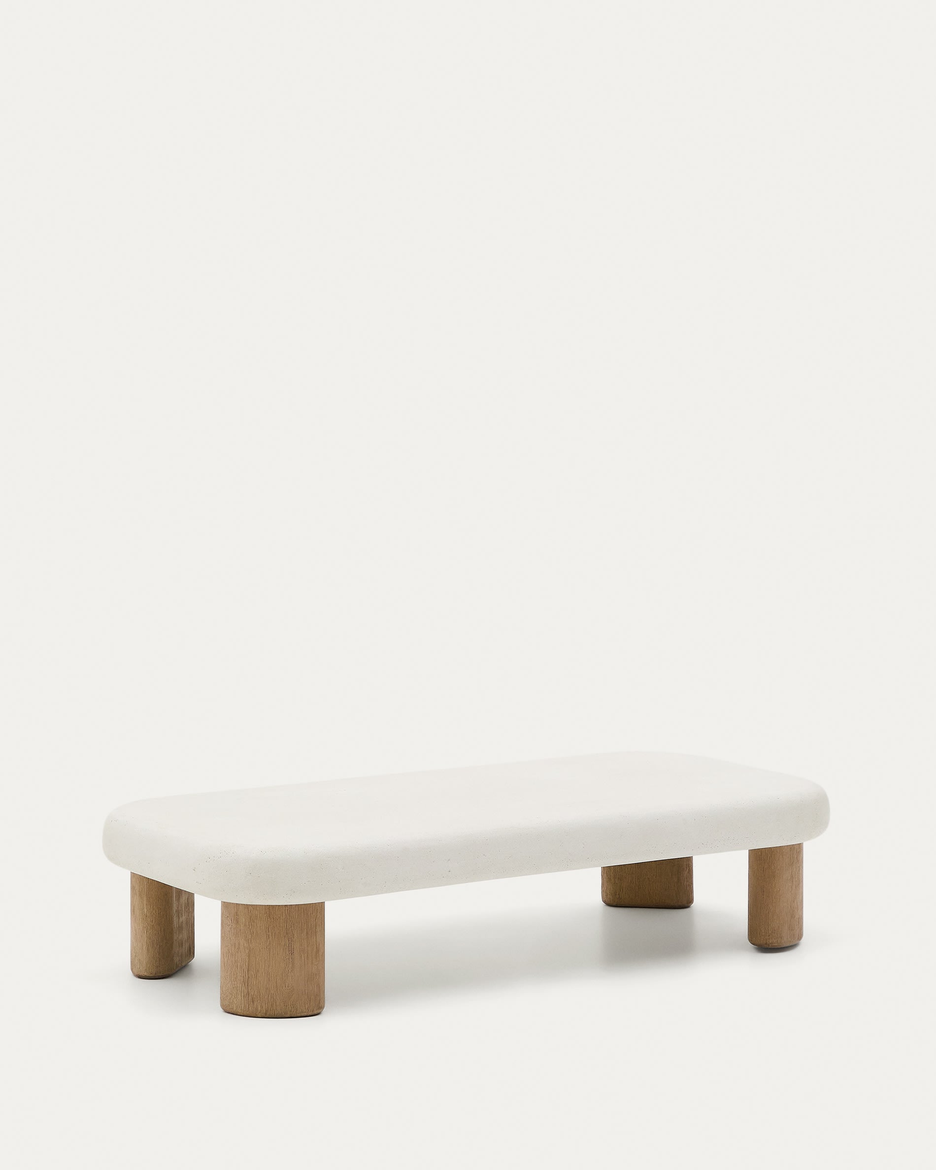 Moderner Couchtisch Labra von Kave Home, 140x70 cm, aus Zement und Akazienholz. Stilvoll und ideal für zeitgemässe Wohnräume.