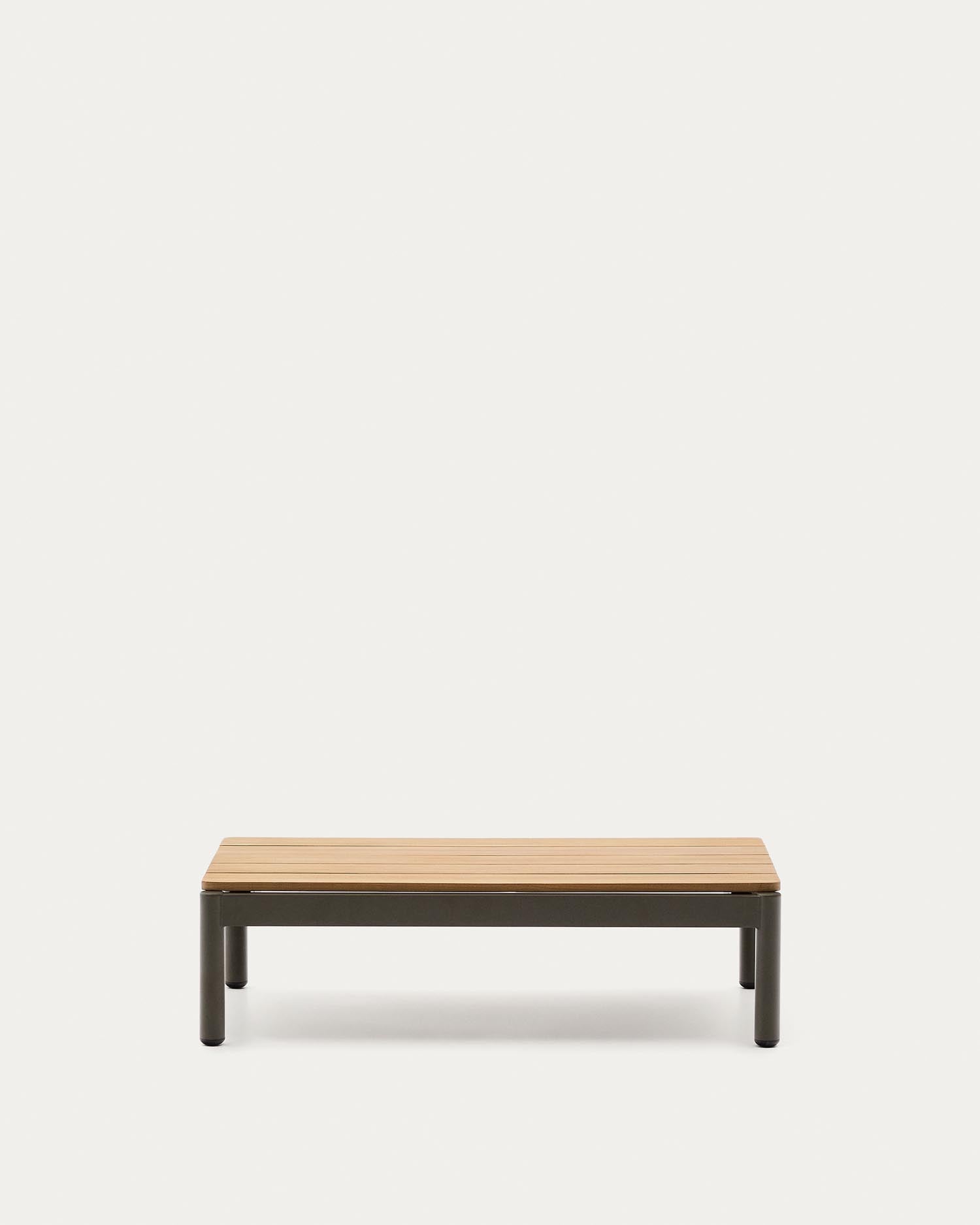 Couchtisch Sorells aus grünem Aluminium und Teakholz 52,4 x 91 cm FSC 100%   in Khaki präsentiert im Onlineshop von KAQTU Design AG. Beistelltisch Outdoor ist von Kave Home