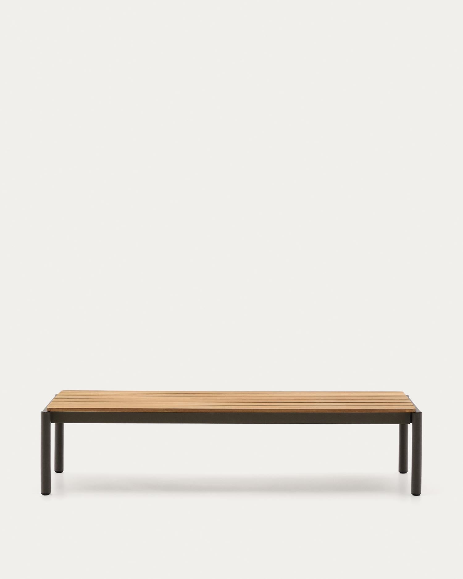 Couchtisch Sorells aus grünem Aluminium und Teakholz 63 x 144,6 cm FSC 100%   in Khaki präsentiert im Onlineshop von KAQTU Design AG. Beistelltisch Outdoor ist von Kave Home