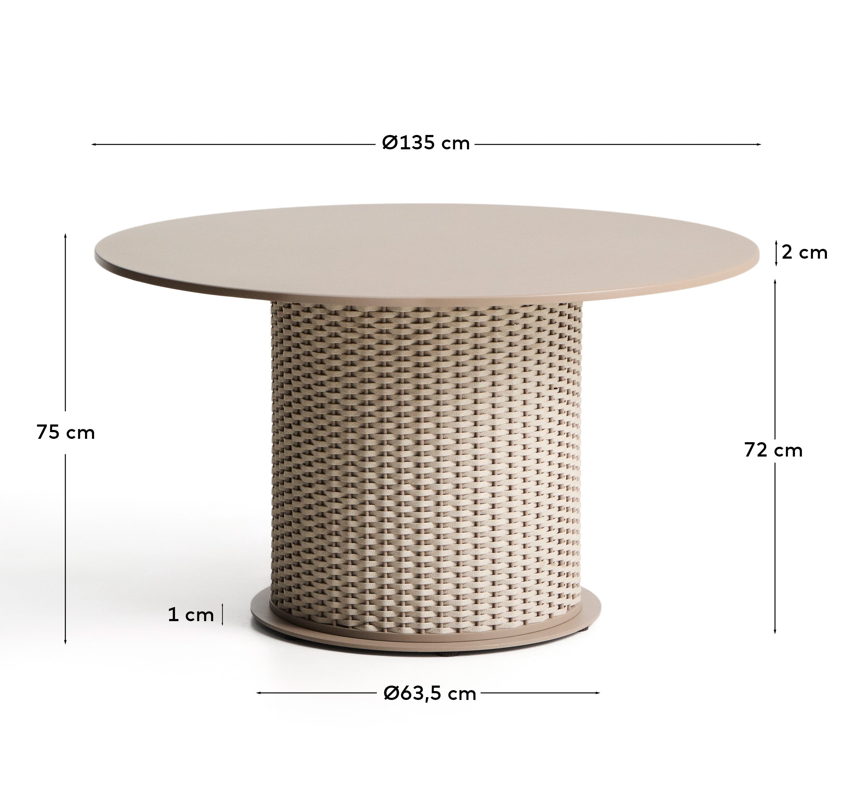 Outdoor-Tisch Sedalis aus Aluminium und Seil in Taupe, Ø 135 cm in Taupe präsentiert im Onlineshop von KAQTU Design AG. Gartentisch ist von Kave Home