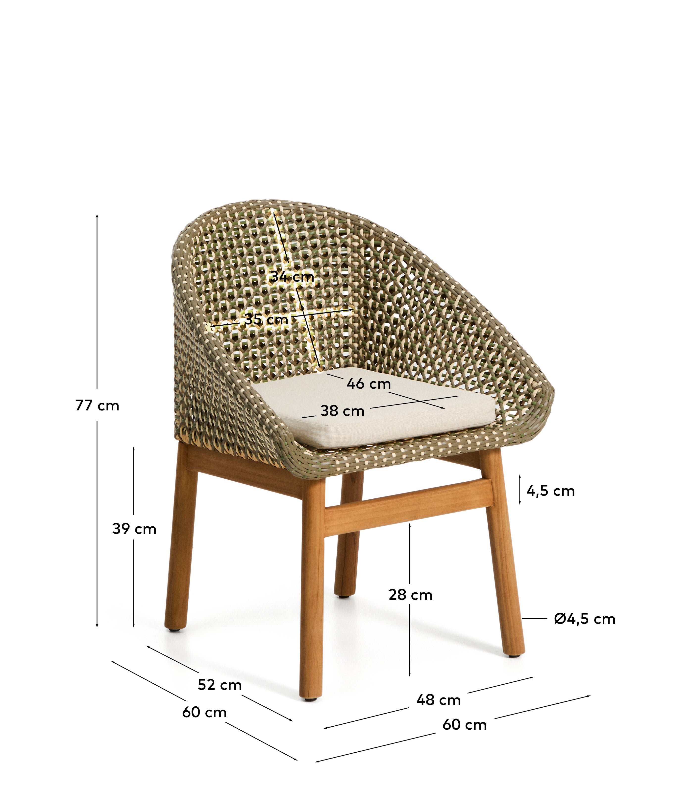 Stuhl Olbia aus synthetischem Rattan und massivem Teakholz FSC 100 % in Dunkelgrün präsentiert im Onlineshop von KAQTU Design AG. Gartenstuhl ist von Kave Home