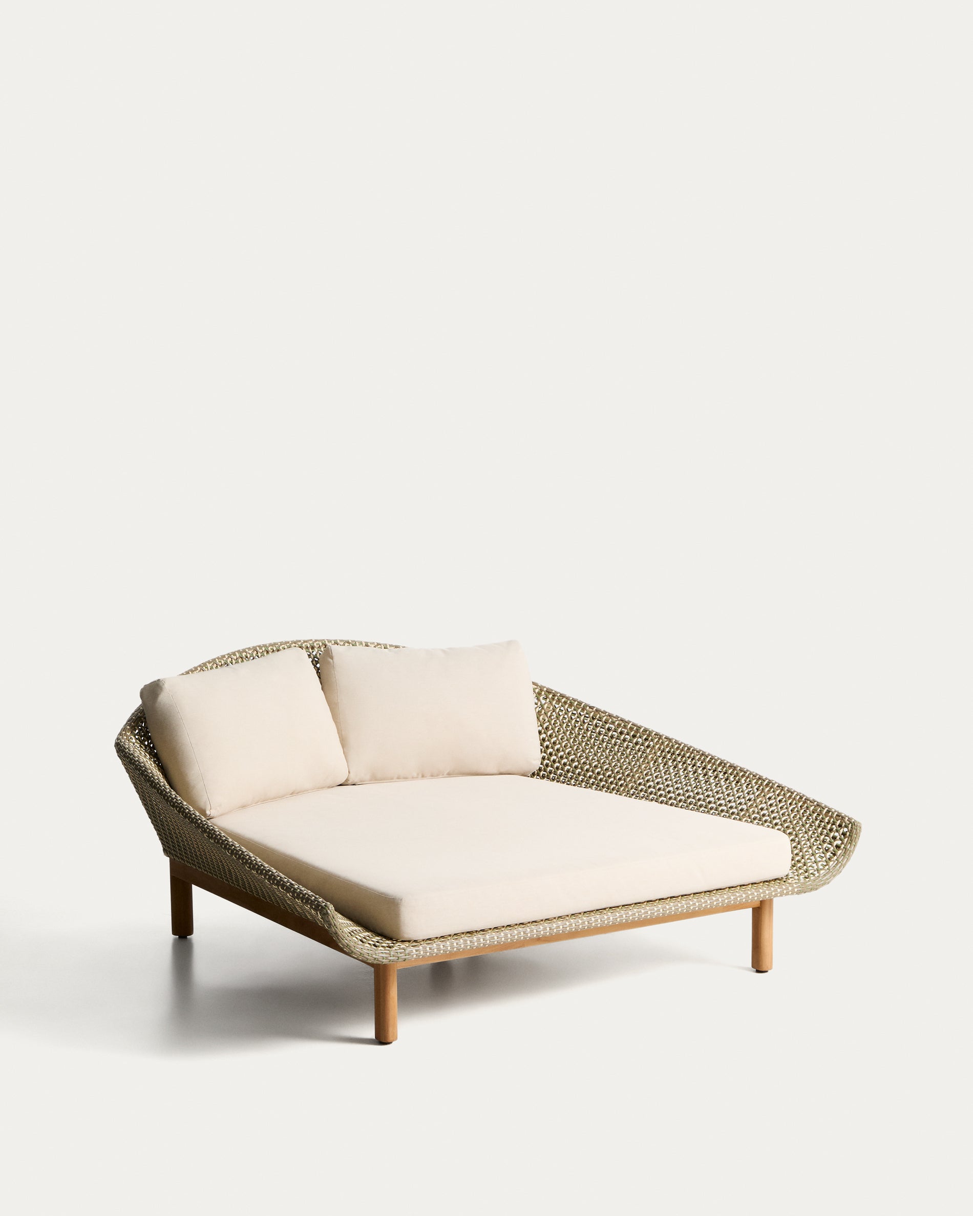 2er-Sonnenliege Olbia aus synthetischem Rattan und massivem Teakholz FSC 100 % in Dunkelgrün präsentiert im Onlineshop von KAQTU Design AG. Liegestuhl ist von Kave Home