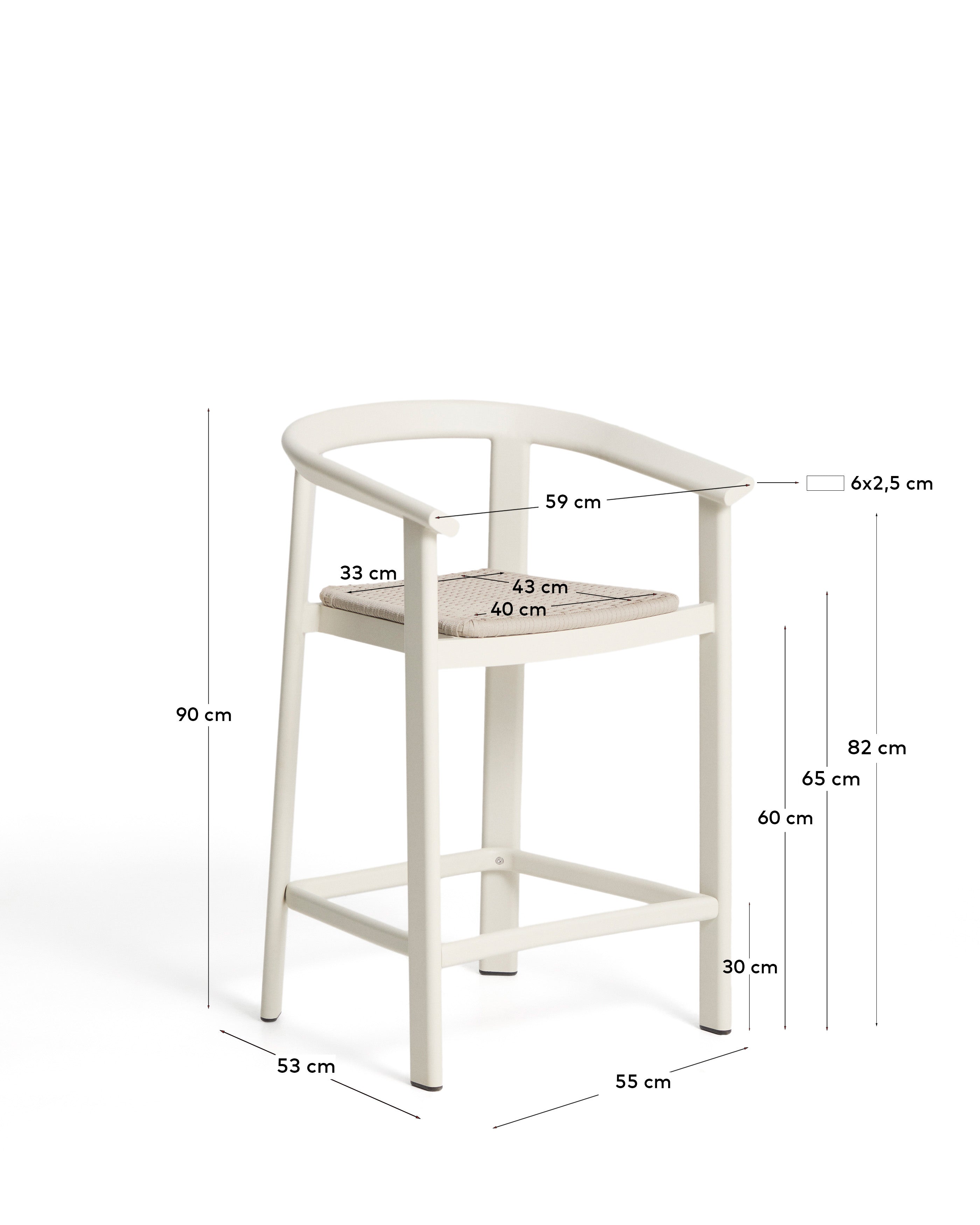 Hocker Erice aus Aluminium und ecrufarbenem Seil, 65 cm in Ecru präsentiert im Onlineshop von KAQTU Design AG. Hocker Outdoor ist von Kave Home