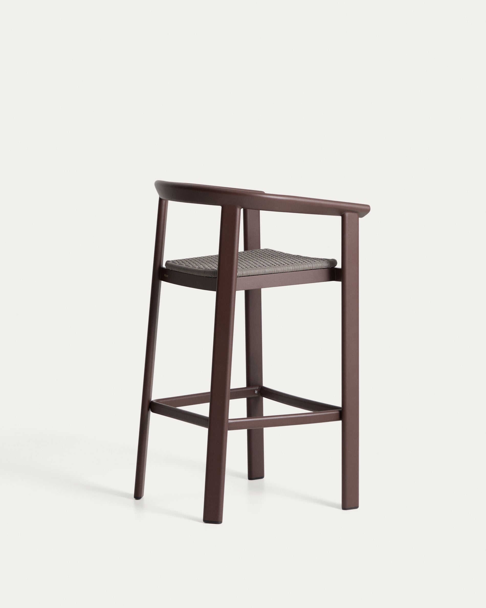Stylischer Hocker Erice aus robustem Aluminium und elegantem braunem Seil, 75 cm hoch, ideal für entspannte Stunden im Freien.