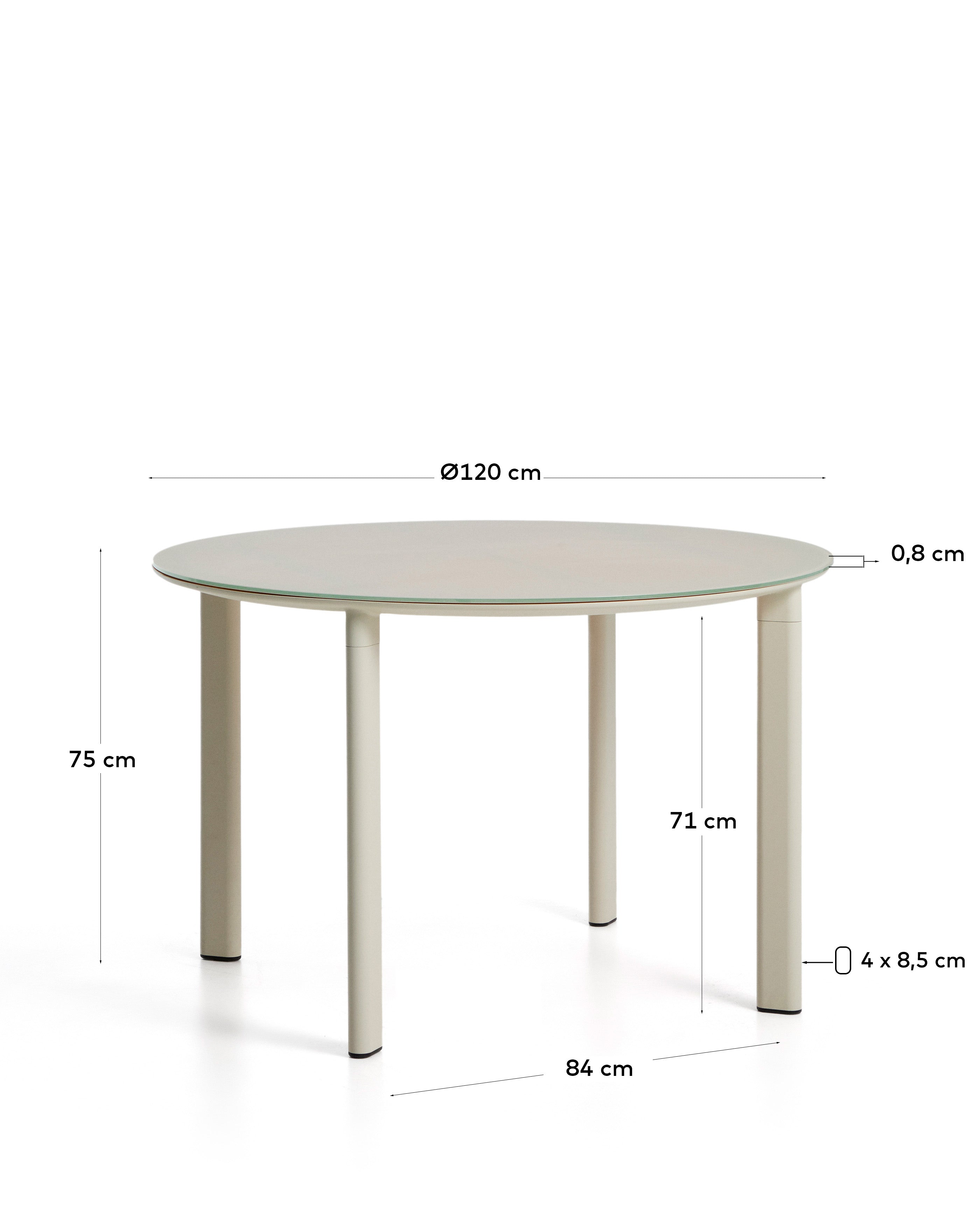 Runder Tisch Erice aus Aluminium und gehärtetem Glas in Ecru Ø120 cm in Ecru präsentiert im Onlineshop von KAQTU Design AG. Gartentisch ist von Kave Home