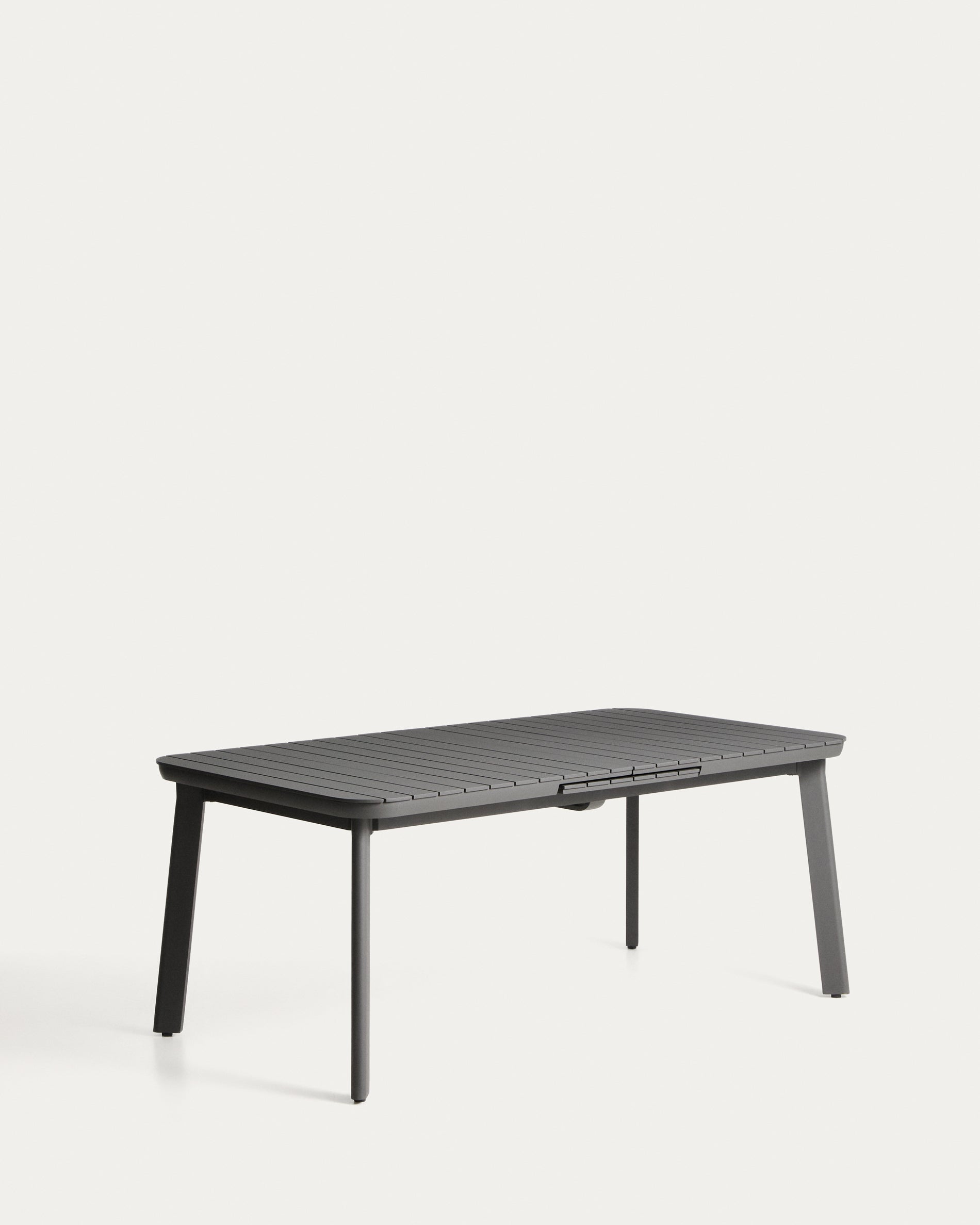 Moderner, ausziehbarer Tisch Izola aus robustem Aluminium in Graphit, perfekt für Garten und Terrasse, Maße 185 (235) x 100 cm.