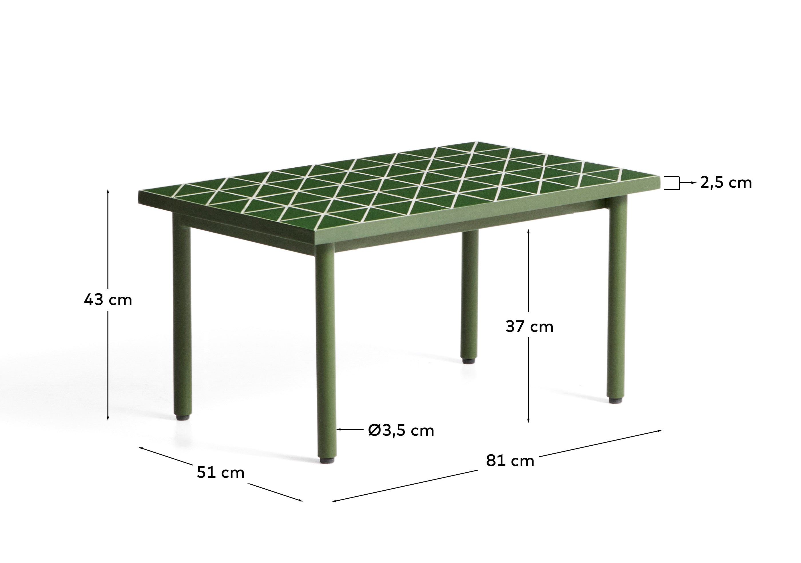 Beistelltisch Maurina aus verzinktem Stahl in Grün mit grünen Kacheln, 81 x 51 cm in Grün präsentiert im Onlineshop von KAQTU Design AG. Beistelltisch Outdoor ist von Kave Home
