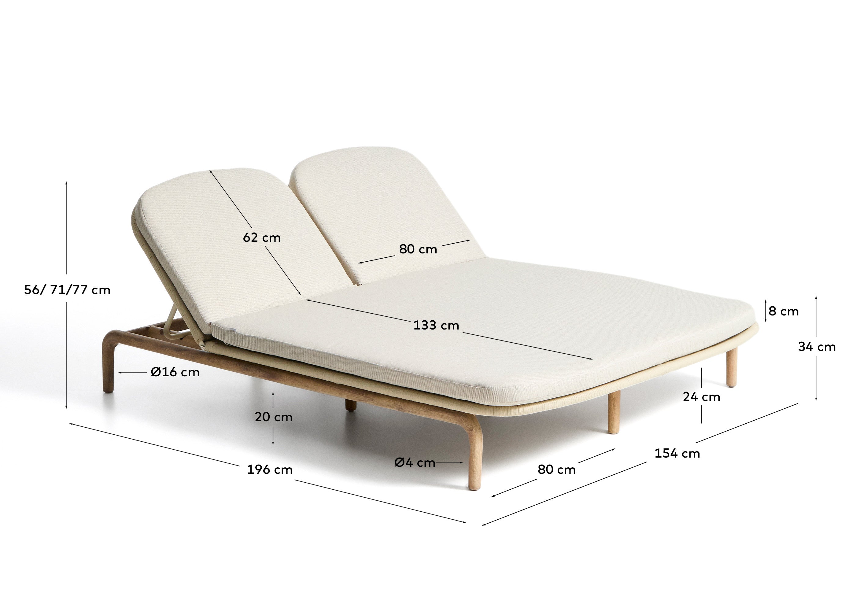 2er-Sonnenliege Alipa aus massivem Akazienholz und ecrufarbenem Seil, FSC 100 % in Ecru präsentiert im Onlineshop von KAQTU Design AG. Liegestuhl ist von Kave Home