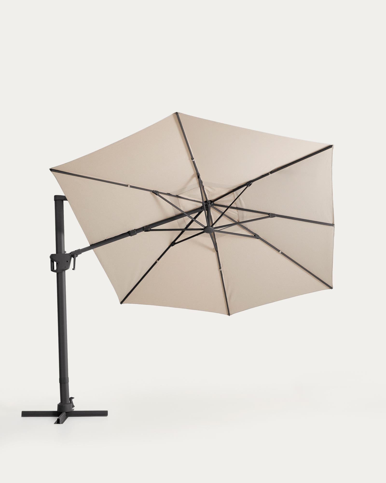 Eleganter Sonnenschirm Noli in sanftem Beige, ausgestattet mit einem stabilen graphitgrauen Aluminiumgestell, ideal für entspannte Stunden im Freien.