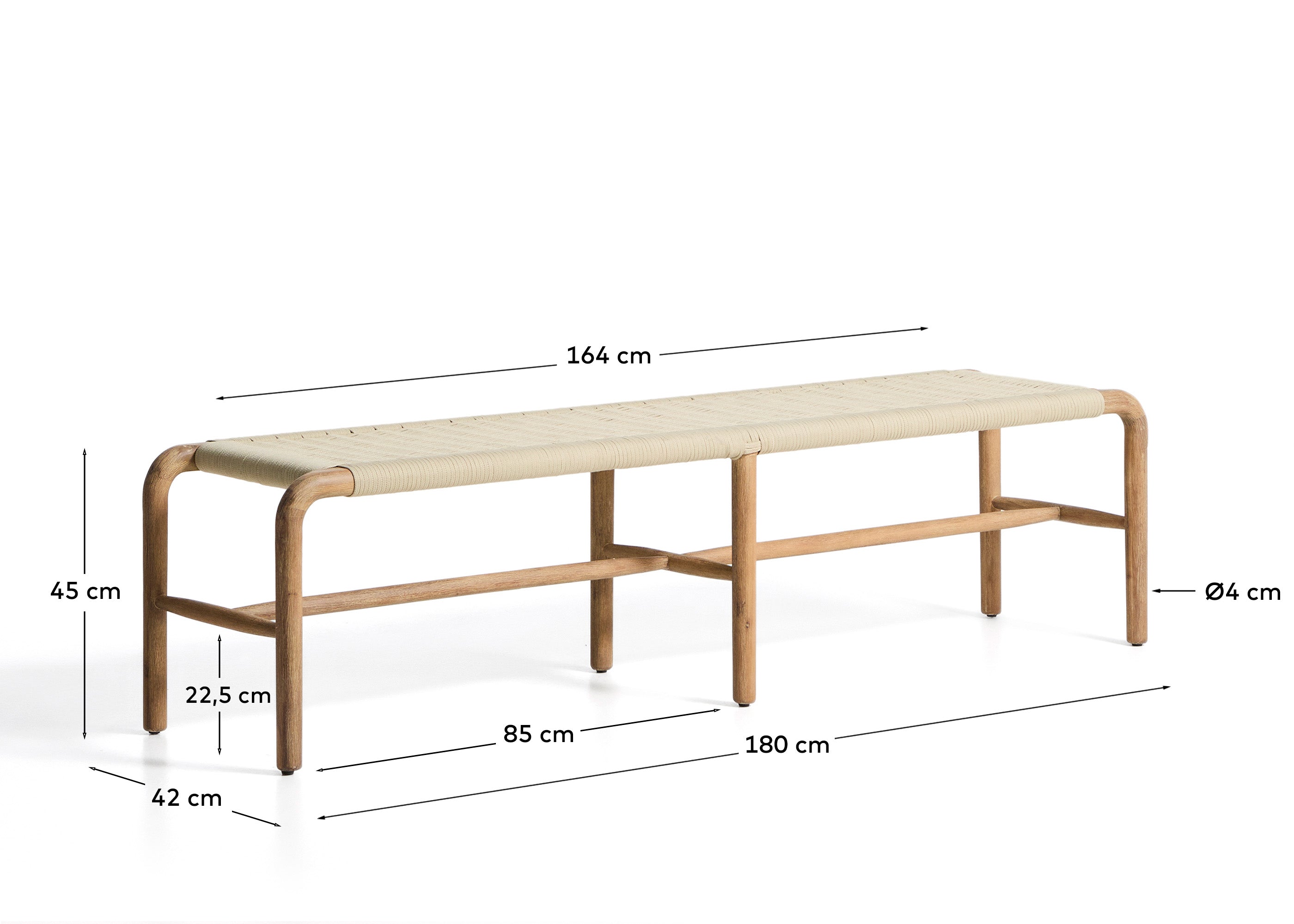 Bank Alipa aus massivem Akazienholz und ecrufarbenem Seil, 200 cm, FSC 100 % in Ecru präsentiert im Onlineshop von KAQTU Design AG. Gartenbank ist von Kave Home
