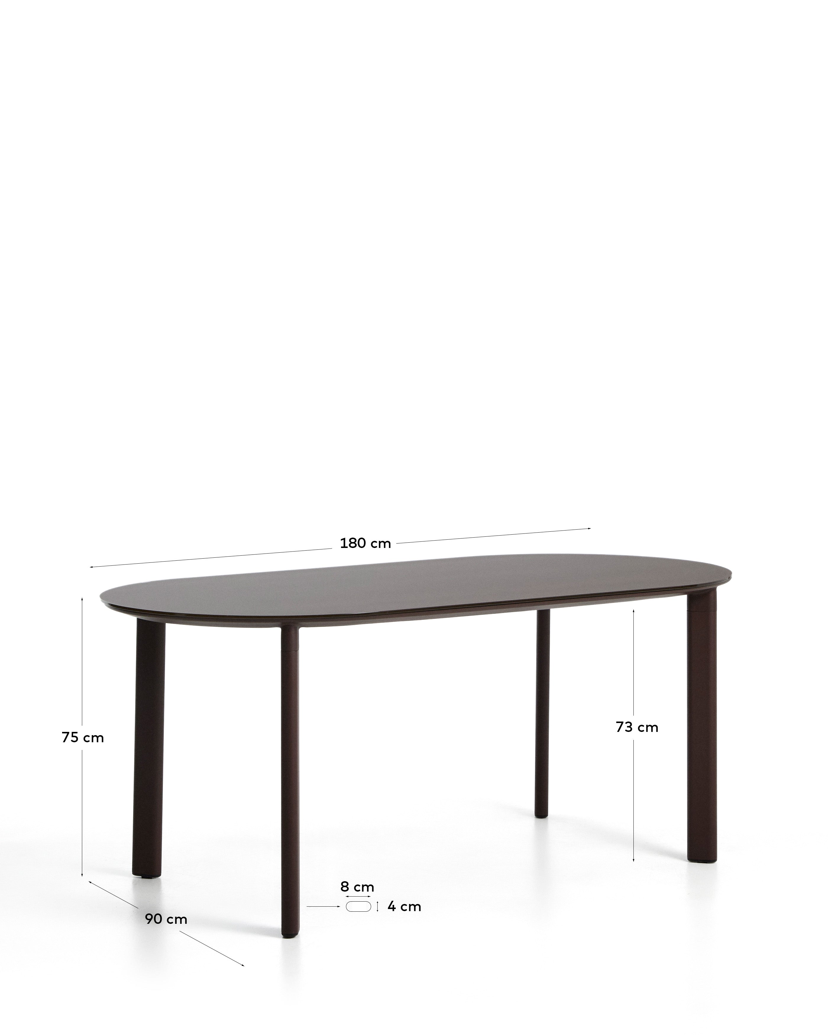Ovaler Tisch Erice aus Aluminium und gehärtetem Glas in Braun 180 x 90 cm in Dunkelbraun präsentiert im Onlineshop von KAQTU Design AG. Gartentisch ist von Kave Home