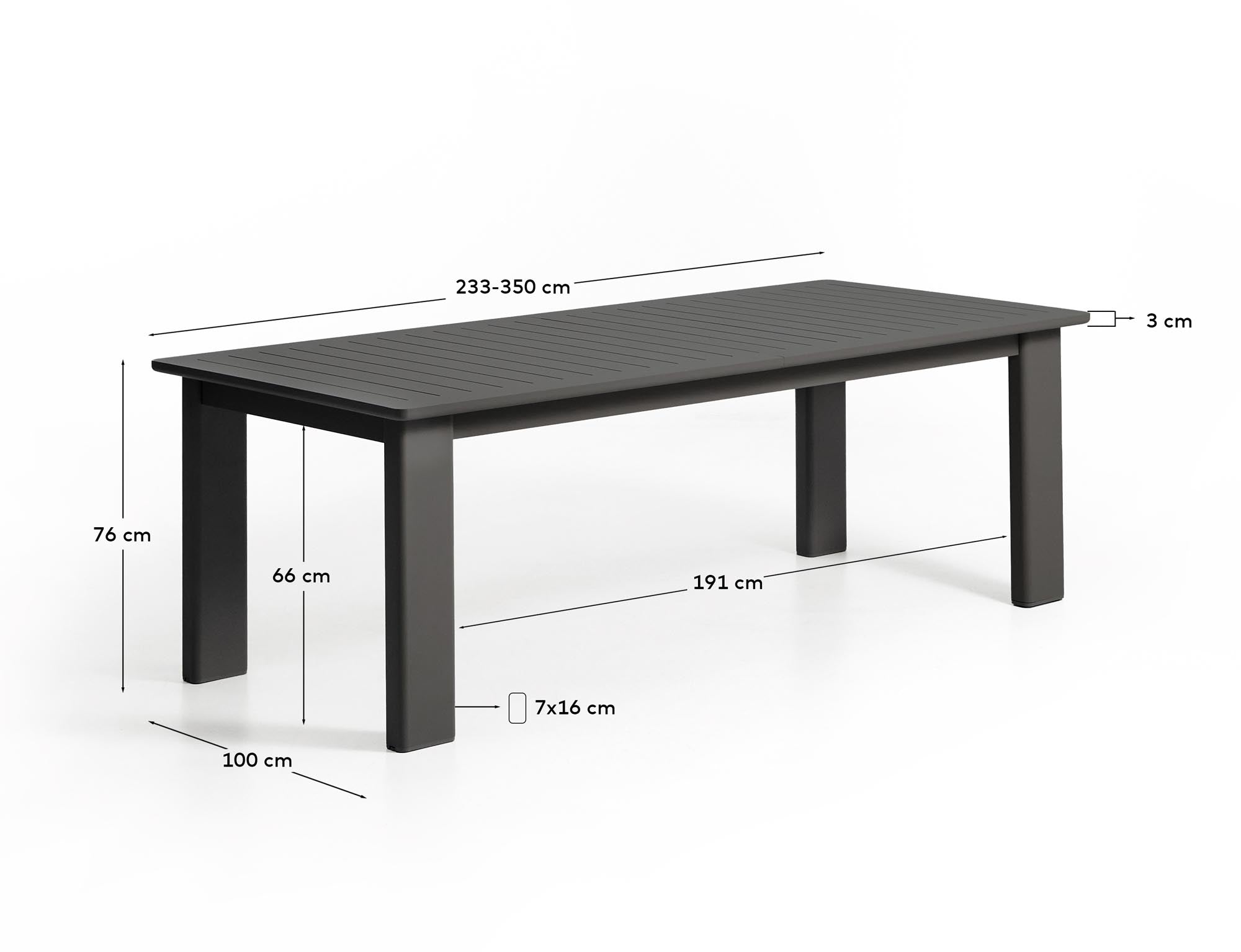 Eleganter Ausziehtisch Livorno in graphitgrauem Aluminium, ideal für Gartenpartys, erweiterbar von 233 auf 350 cm für zusätzlichen Platz.