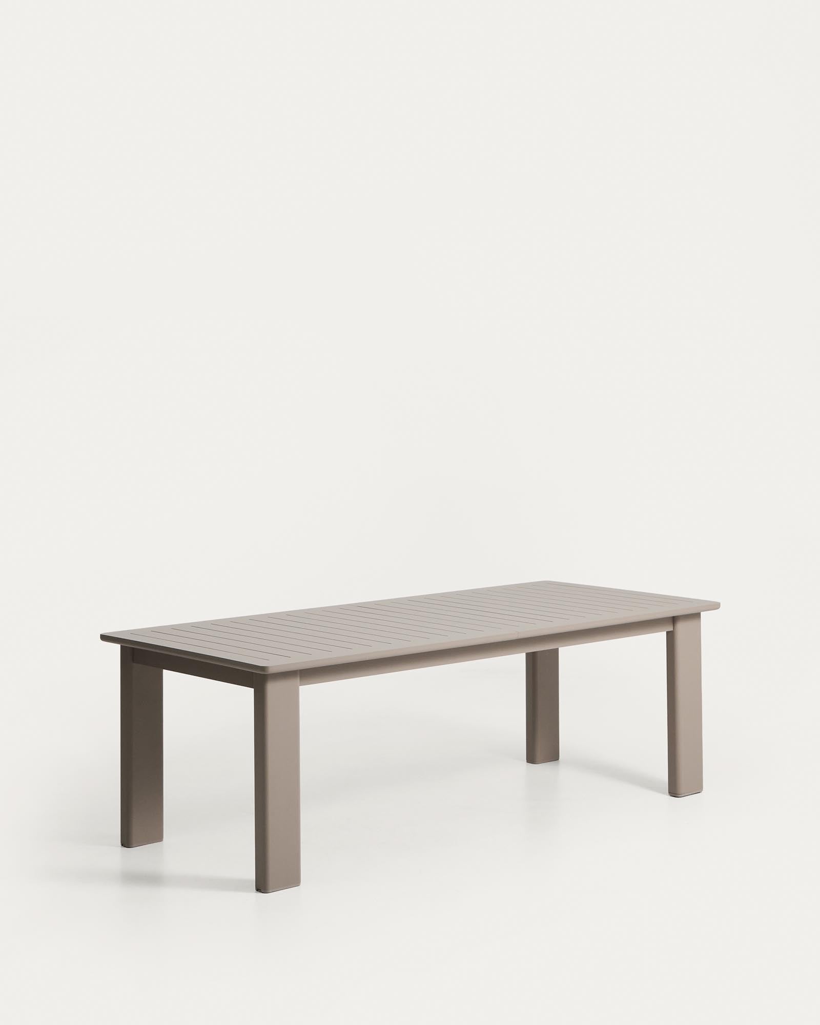 Moderner Gartentisch Livorno aus taupefarbenem Aluminium, ausziehbar von 233 auf 350 cm, perfekt für gesellige Runden im Freien.