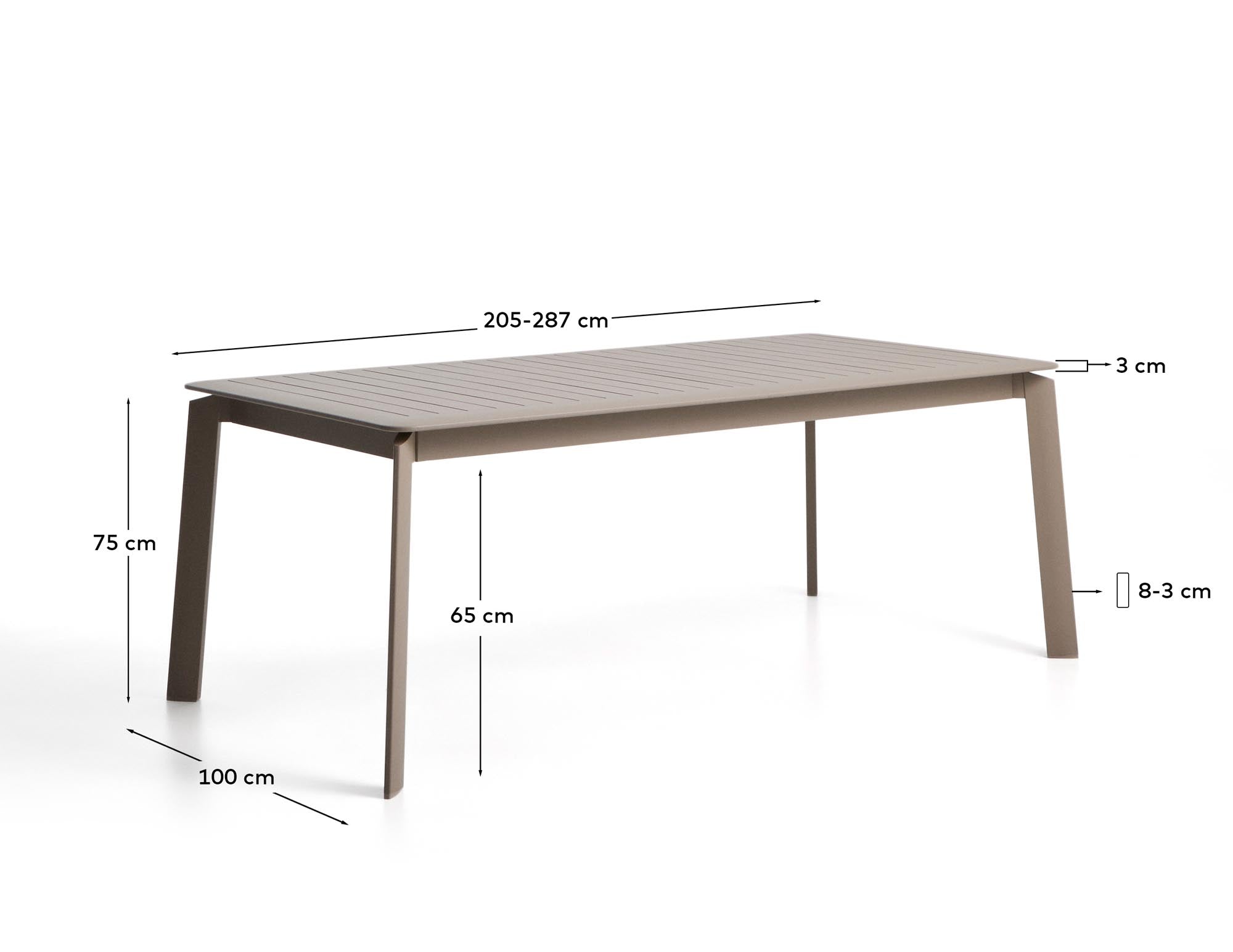 Moderner, ausziehbarer Gartentisch Brela in Taupe, 205 cm auf 287 cm erweiterbar, perfekt für gesellige Abende im Freien.