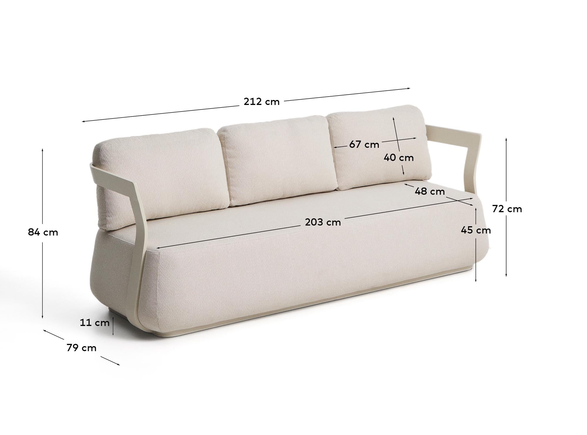 Elegantes 3-Sitzer-Sofa Tamaris in Ecru, gefertigt aus robustem Aluminium, ideal für stilvolle Entspannung im Freien.