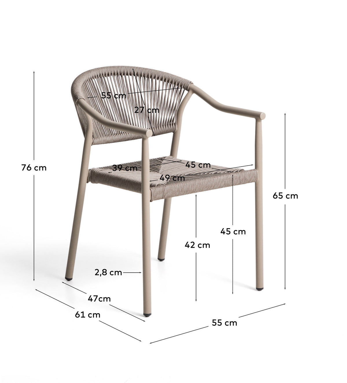 Stapelbarer Outdoor-Stuhl Livadia aus Aluminium in Taupe in Taupe, Beige, Ecru präsentiert im Onlineshop von KAQTU Design AG. Gartenstuhl ist von Kave Home