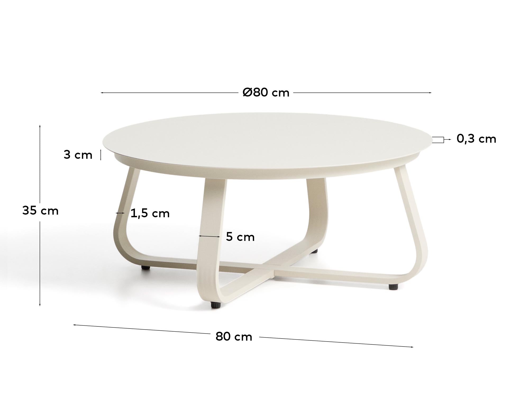 Eleganter Outdoor-Couchtisch Tamaris aus robustem ecrufarbenem Aluminium, Ø 80 cm, ideal für entspannte Stunden im Freien.