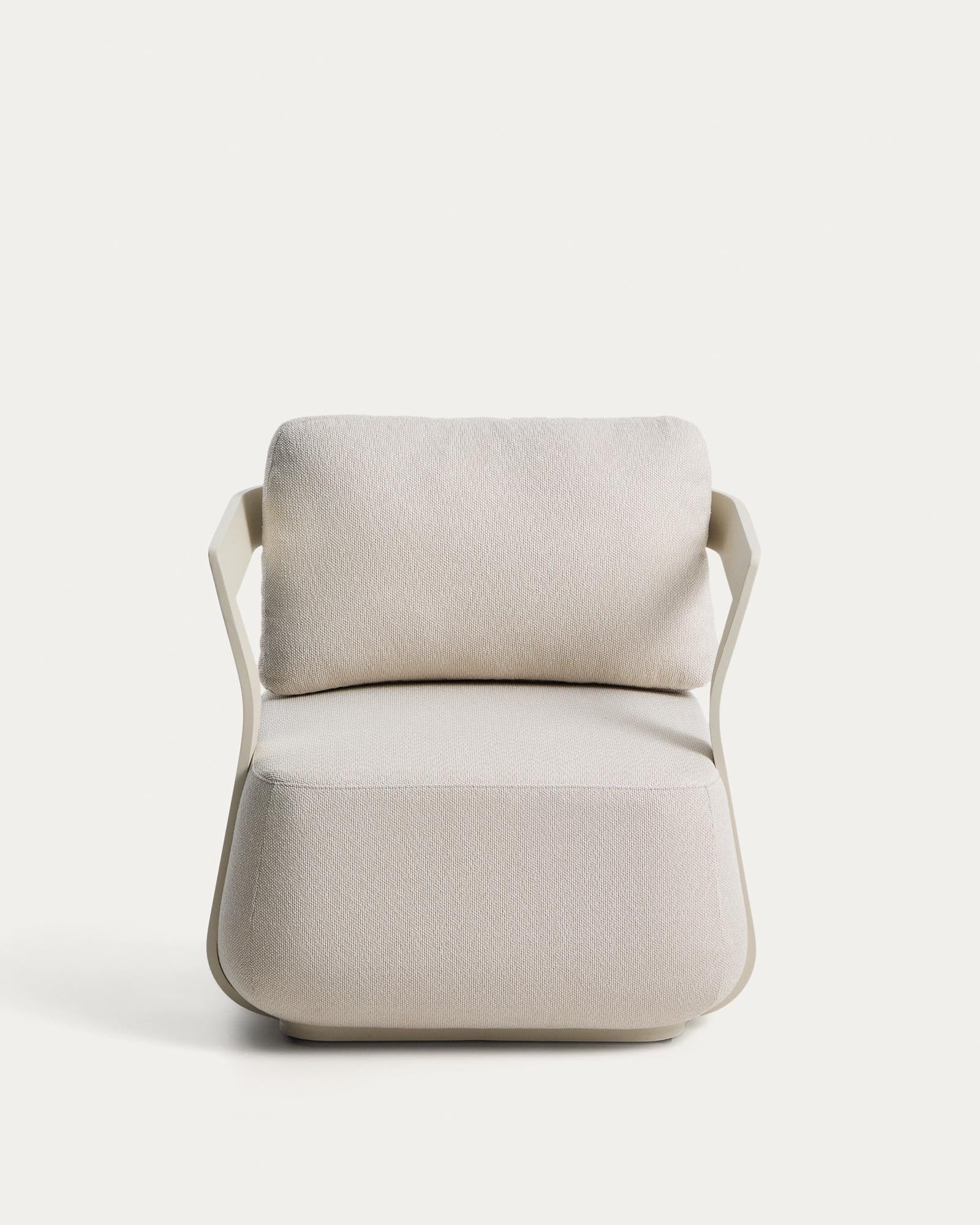 Moderner Outdoor-Sessel Tamaris in ecrufarbenem Aluminium, perfekt für entspannte Stunden im Garten oder auf der Terrasse.
