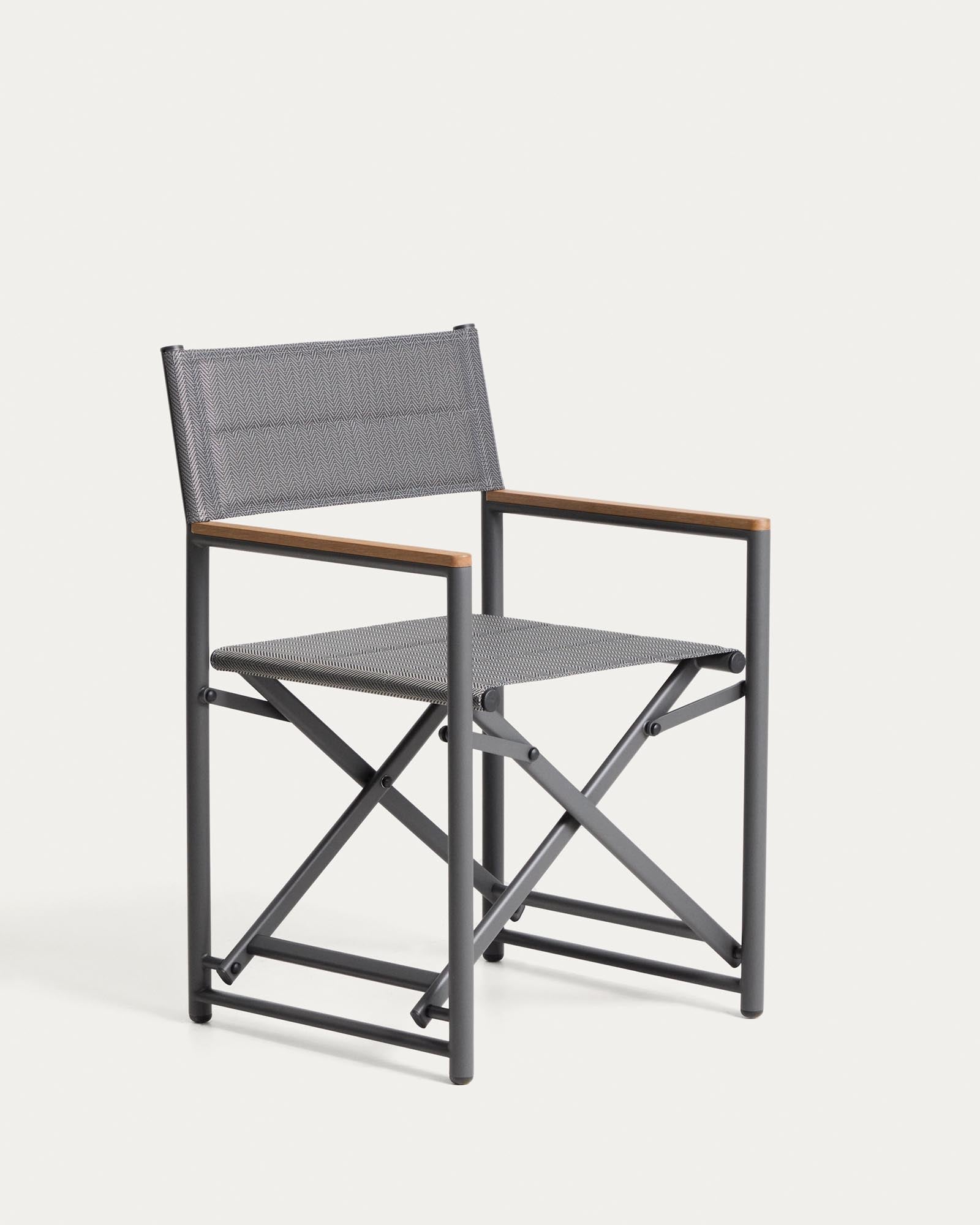 Outdoor-Klappstuhl Tisno aus graphitgrauem Aluminium und grauem Texteline in Graphit präsentiert im Onlineshop von KAQTU Design AG. Gartenstuhl mit Armlehnen ist von Kave Home