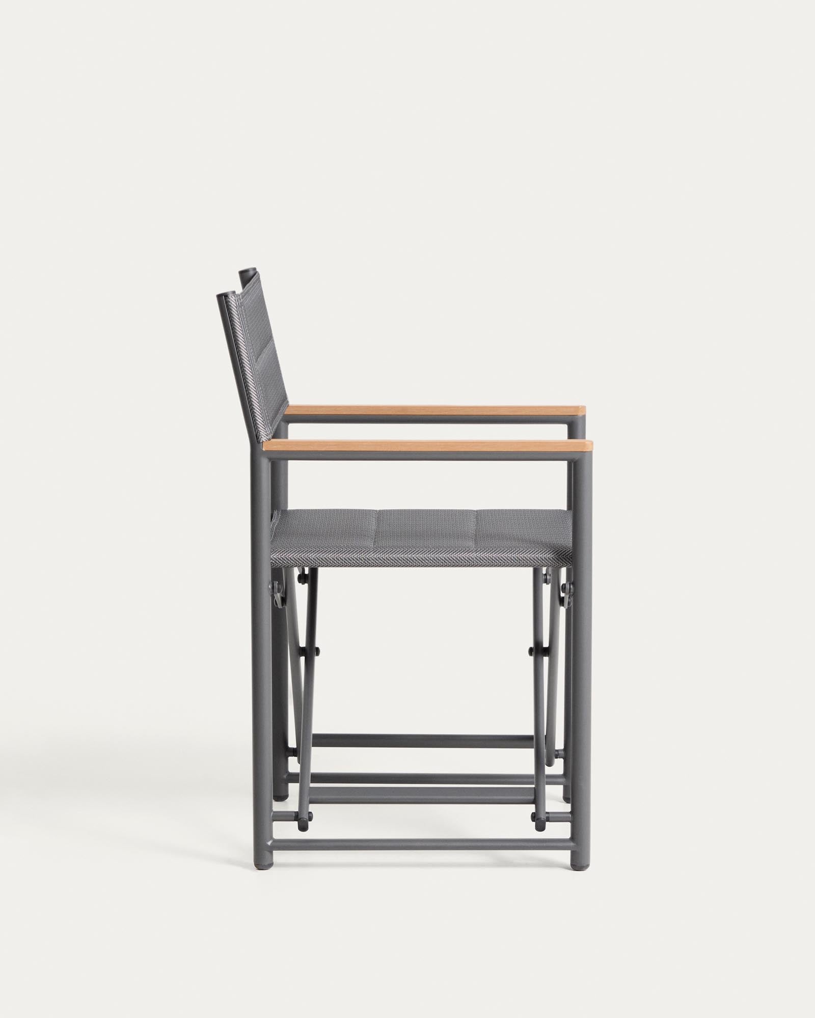 Stylischer Gartenstuhl Tisno in elegantem Graphitgrau, gefertigt aus robustem Aluminium und pflegeleichtem Texteline, perfekt für Outdoor-Entspannung.