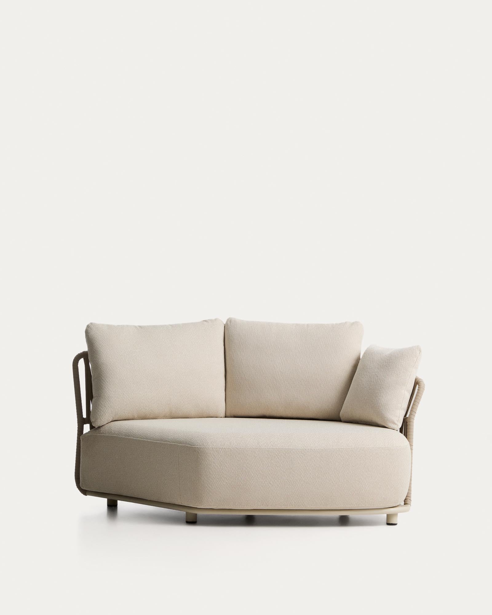 Geschwungenes Modul Osani aus ecrufarbenem Aluminium und taupefarbenem Seil, 167 cm in Taupe präsentiert im Onlineshop von KAQTU Design AG. Lounge Sofa ist von Kave Home