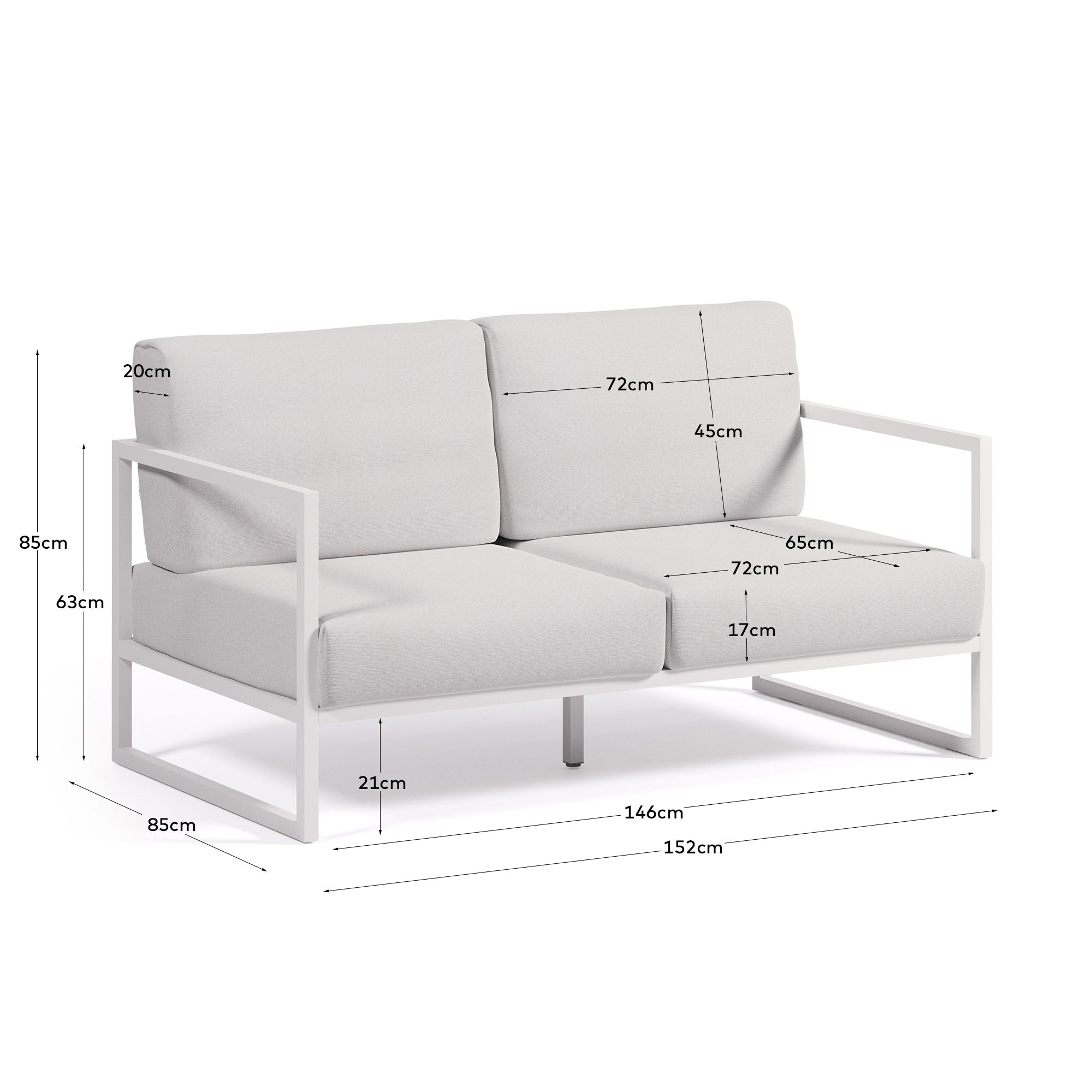 2-Sitzer-Sofa Comova 100% outdoor weiß und Aluminium weiß 150 cm in Weiß präsentiert im Onlineshop von KAQTU Design AG. Loungesofa ist von Kave Home