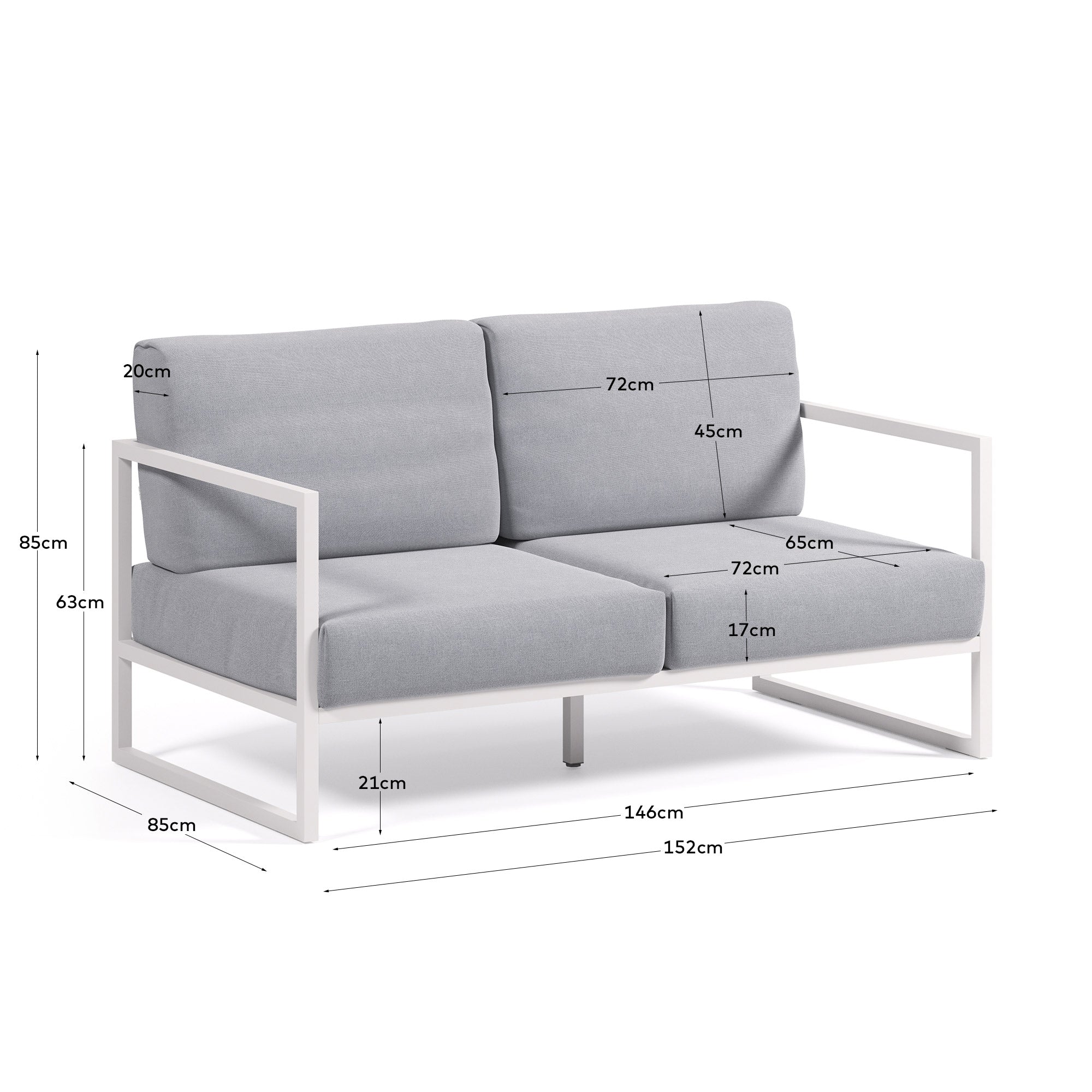 Comova 2-Sitzer-Sofa 100% outdoor blau und Aluminium weiss 150 cm in Blau präsentiert im Onlineshop von KAQTU Design AG. Loungesofa ist von Kave Home