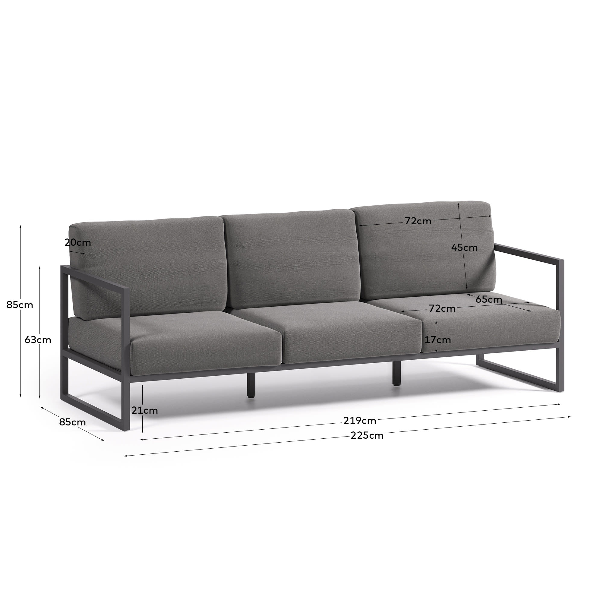 Erleben Sie stilvolle Entspannung im Freien mit dem Comova 3-Sitzer-Sofa von Kave Home. Robust, modern und ideal für Ihre Terrasse!