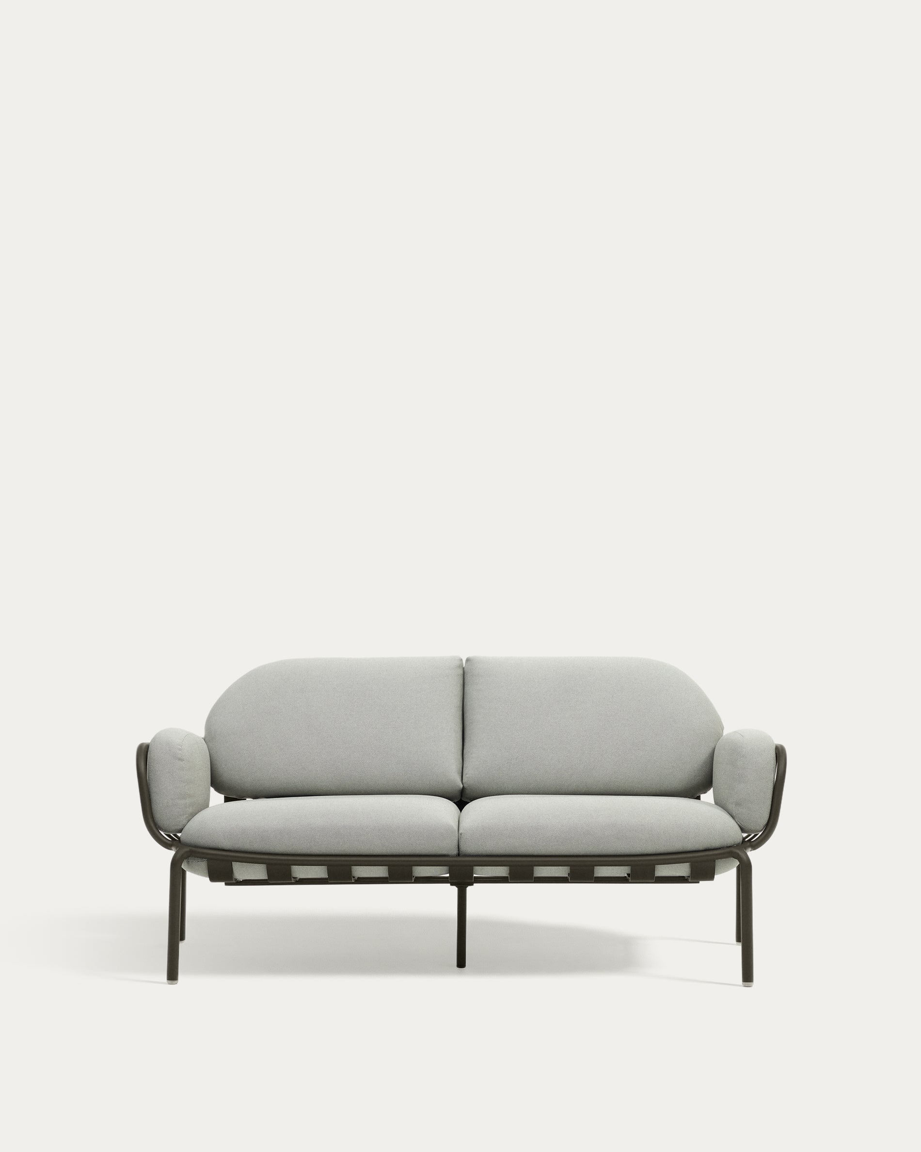 2-Sitzer-Outdoor-Sofa Joncols mit Bezug in Grau aus Aluminium mit grün lackiertem Finish 164 cm in Grau präsentiert im Onlineshop von KAQTU Design AG. Loungesofa ist von Kave Home