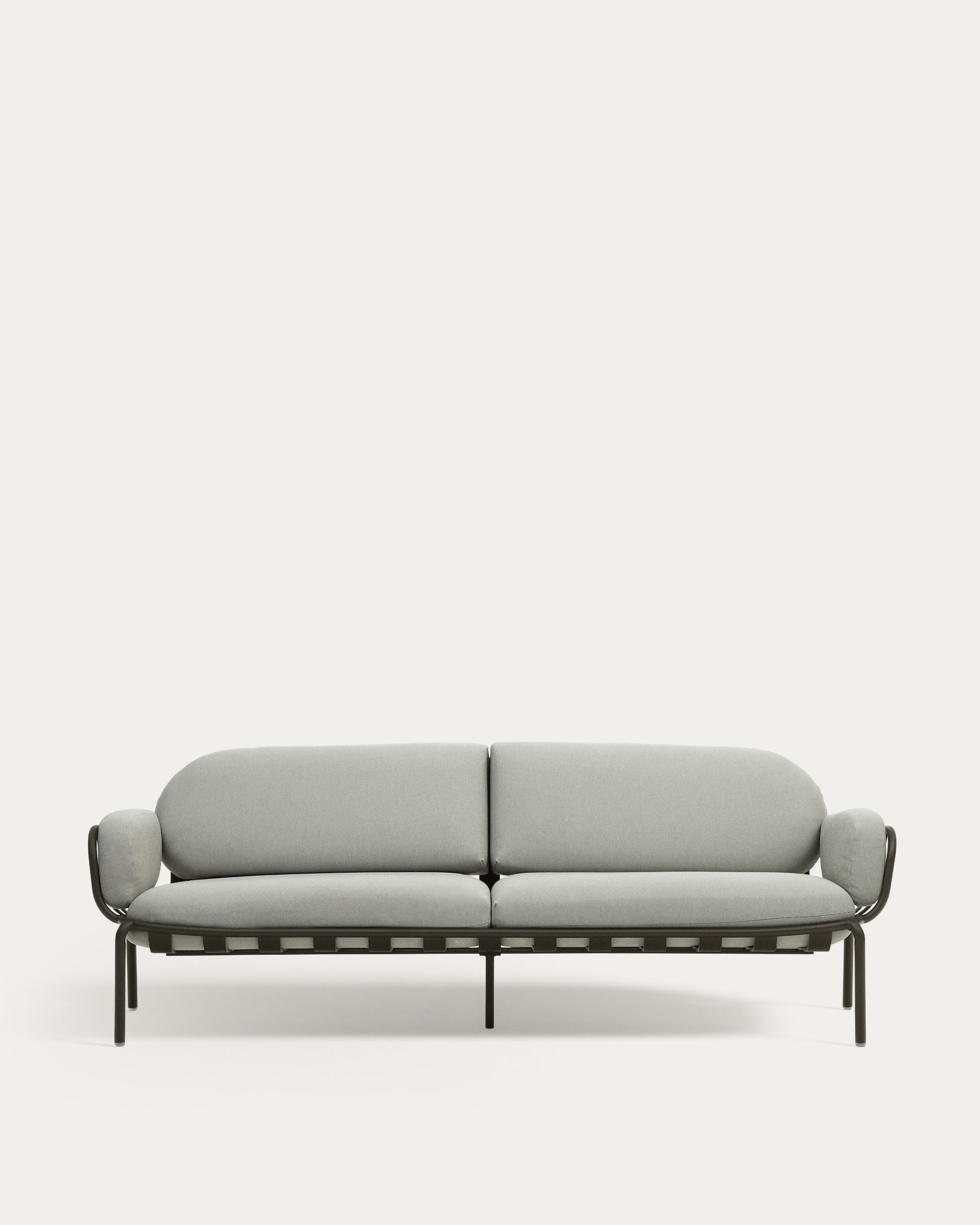3-Sitzer-Outdoor-Sofa Joncols mit Bezug in Grau aus Aluminium mit grün lackiertem Finish 225 cm in Grau präsentiert im Onlineshop von KAQTU Design AG. Loungesofa ist von Kave Home