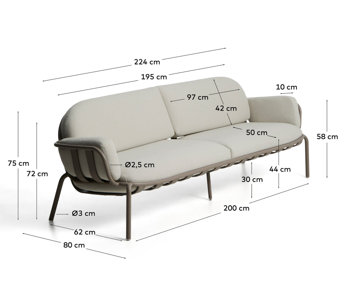 3-Sitzer-Outdoor-Sofa Joncols aus taupefarben lackiertem Aluminium mit beigen Kissen, 224 cm in Taupe, Beige präsentiert im Onlineshop von KAQTU Design AG. Lounge Sofa ist von Kave Home