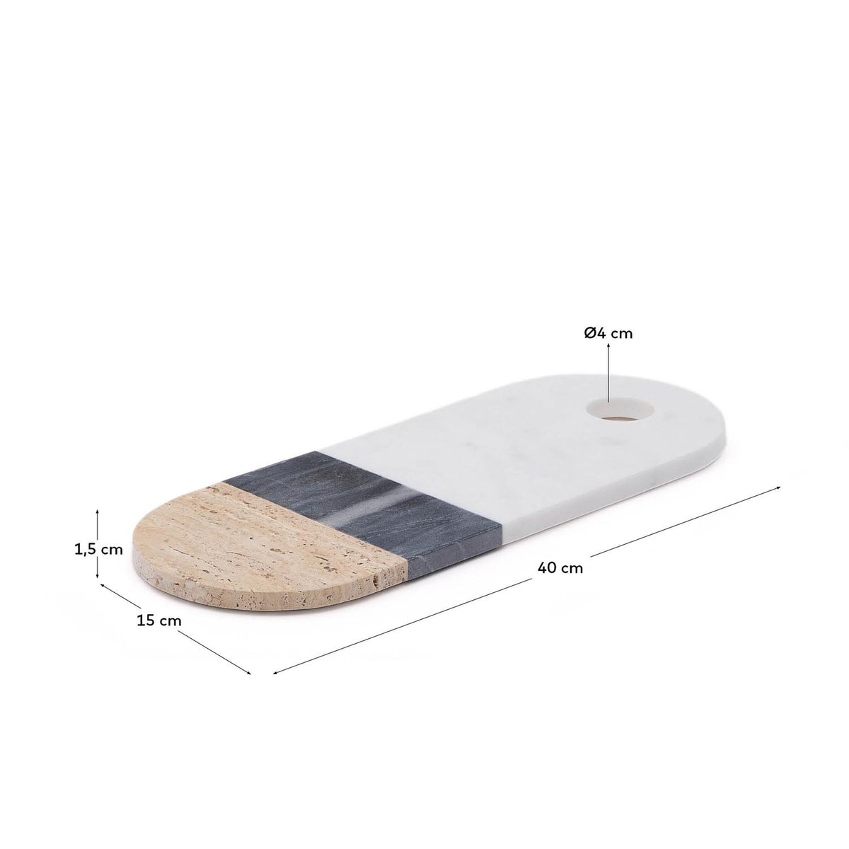Grosses Servierbrett Nivol aus weissem und schwarzem Marmor und Travertin in Weiss, Hellbraun, Schwarz präsentiert im Onlineshop von KAQTU Design AG. Schneidbrett ist von Kave Home