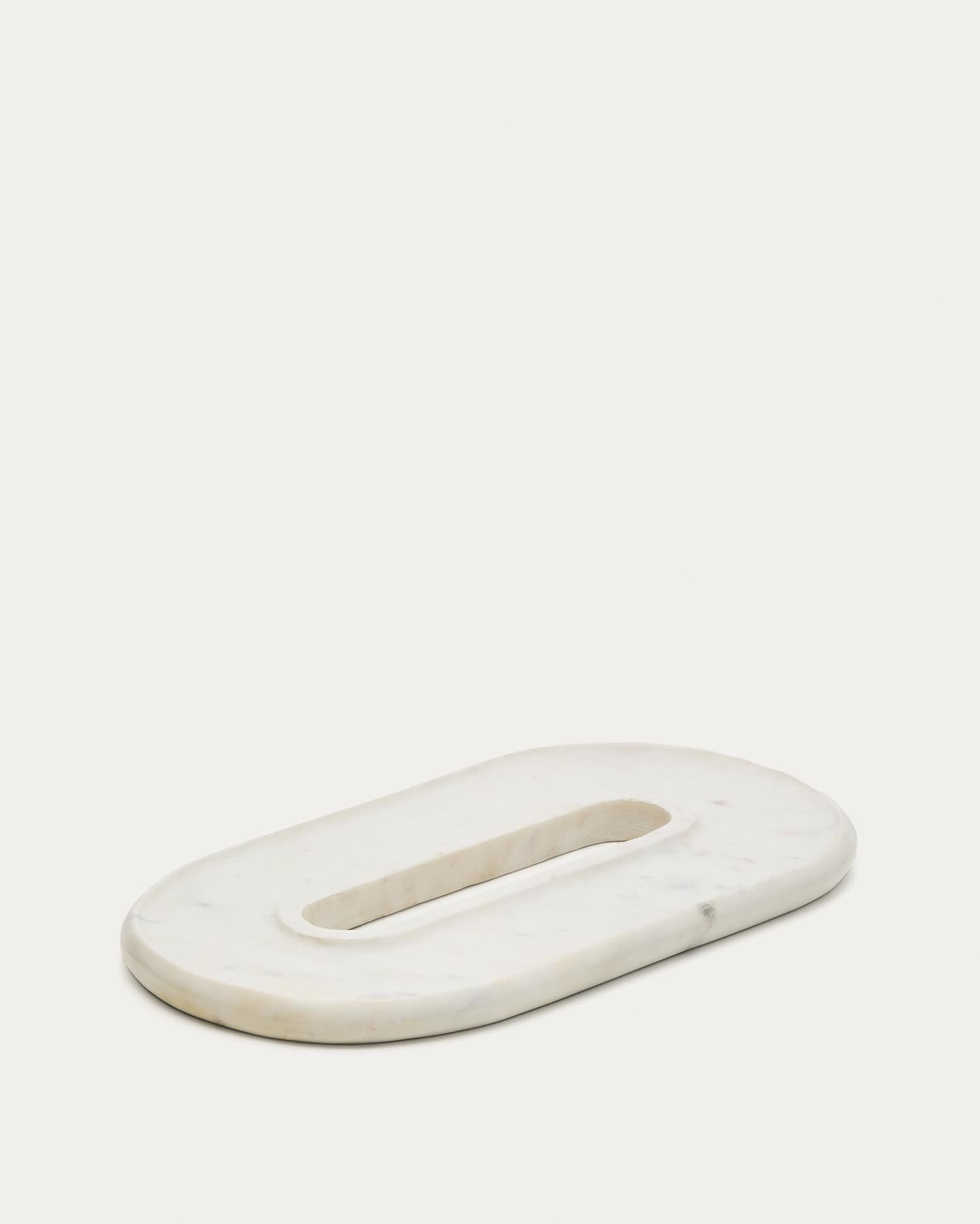 Elegantes Serviertablett aus weissem Marmor mit stabilem Metallrahmen, vielseitig und langlebig. Einzigartige Schattierungen.