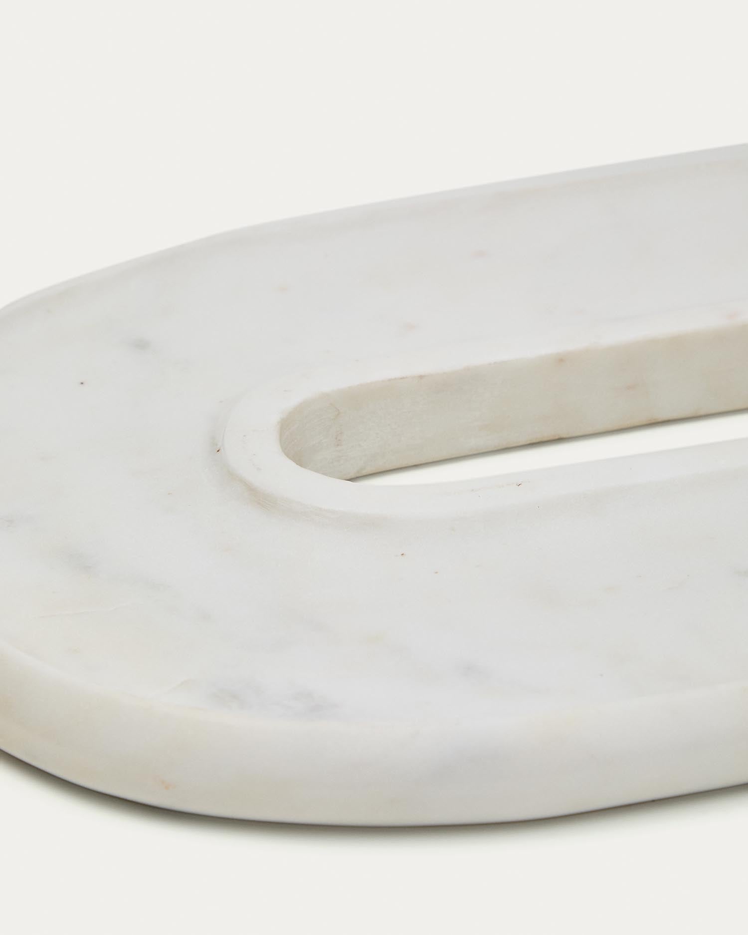 Stilvolles Serviertablett aus edlem weissem Marmor, kombiniert mit robustem Metallrahmen. Ideal für jeden Anlass und ein zeitloses Wohnaccessoire.