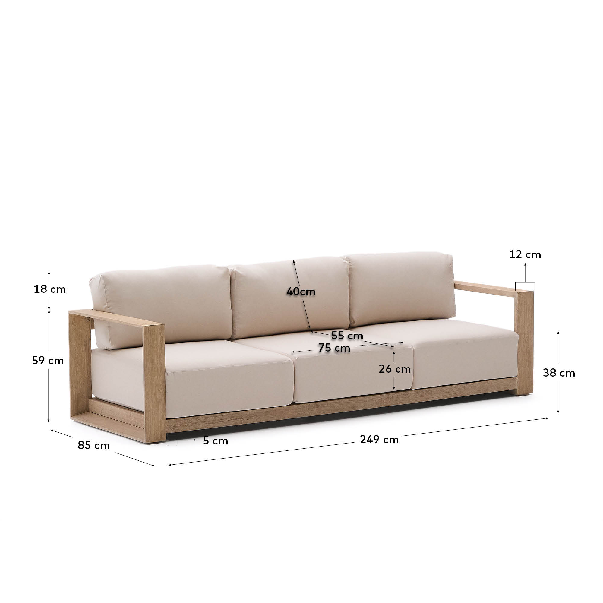 Erleben Sie das 3-Sitzer-Sofa Ambra aus massivem Akazienholz. Mit elegantem Design und natürlichem Finish ideal für drinnen und draußen.