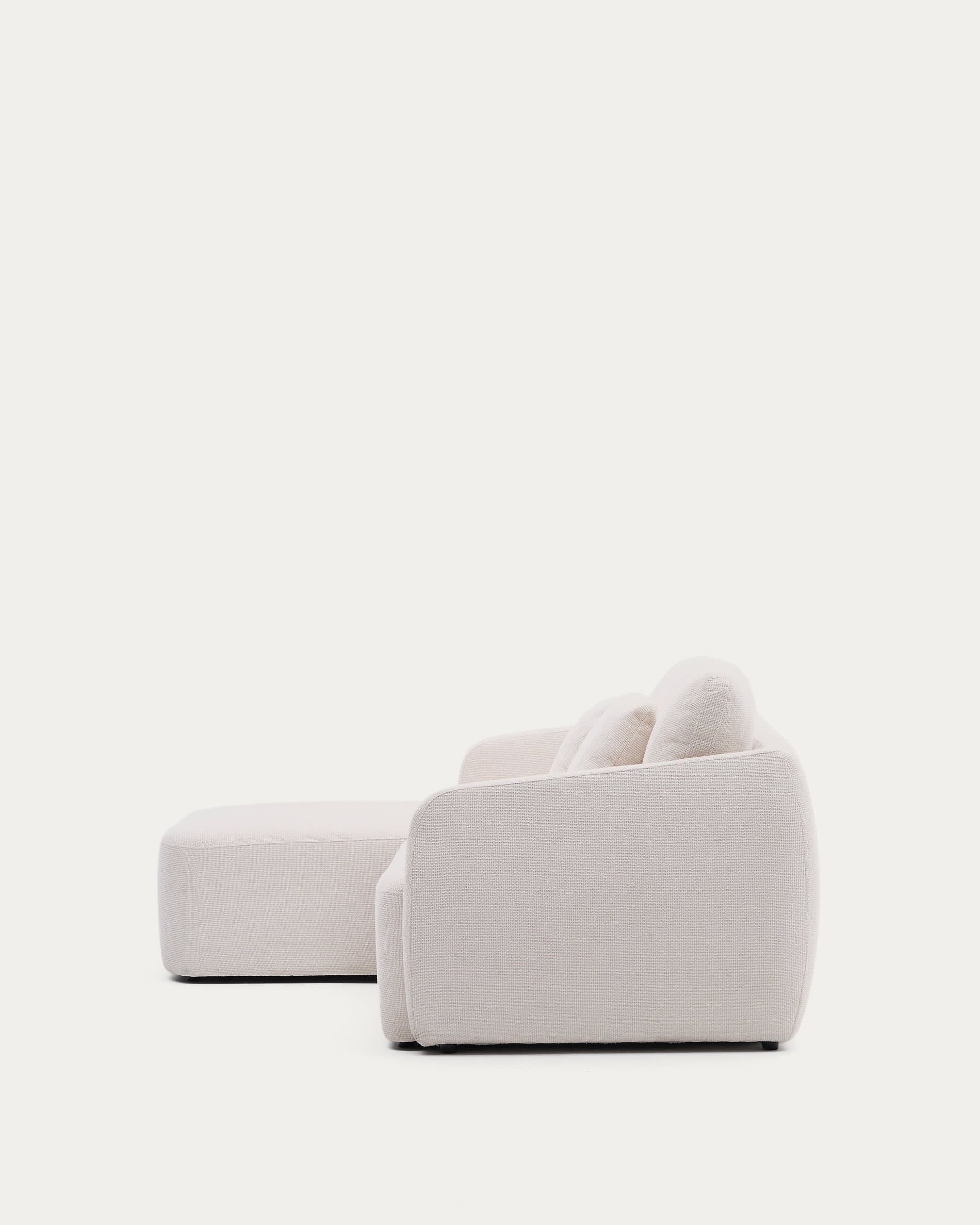 Stilvolles Schlafsofa Laira, 3-Sitzer mit linker Chaiselongue, aus Chenille in Ecru, 246 cm, FSC-zertifiziert, nachhaltig.