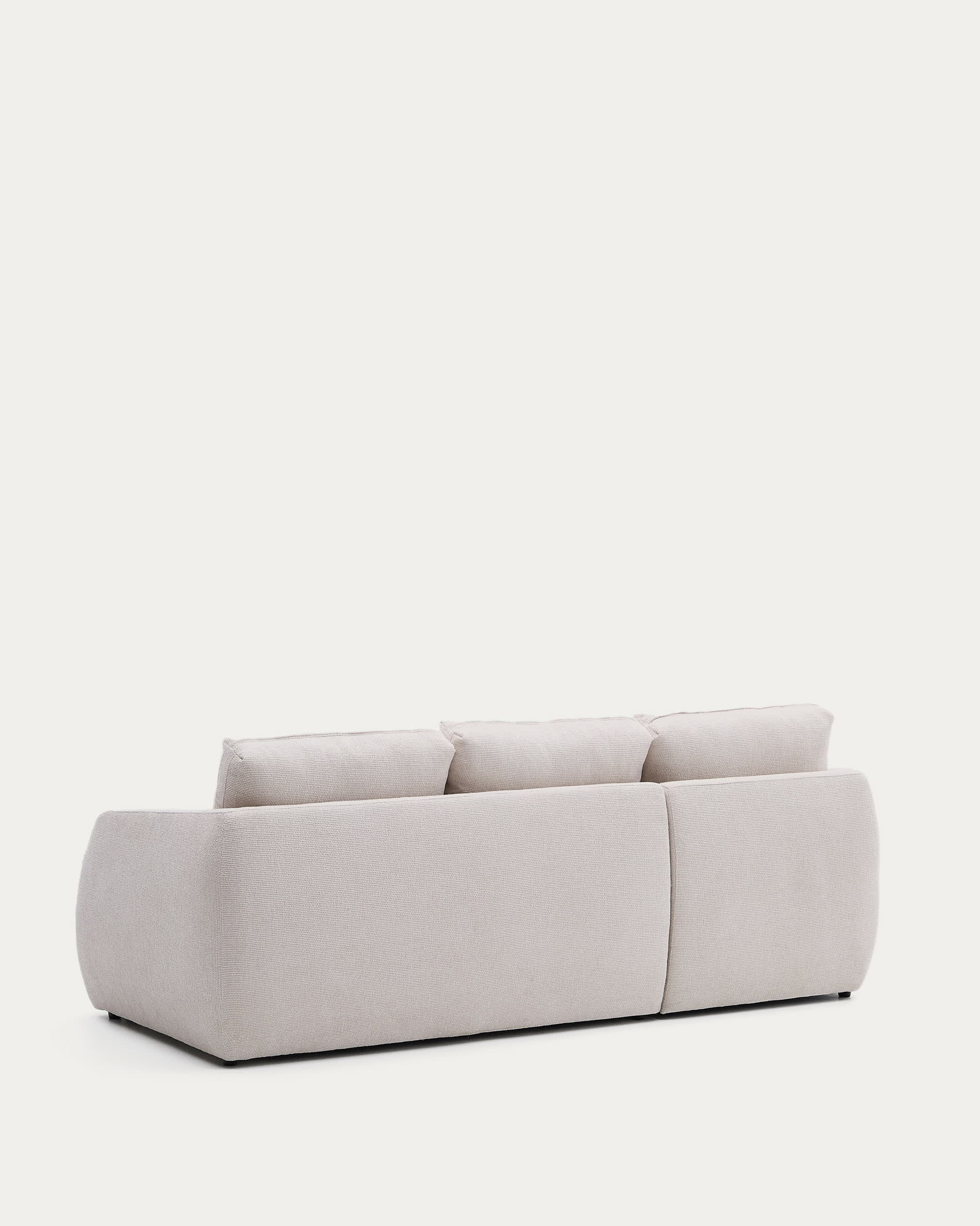 Elegantes Schlafsofa Laira, 3-Sitzer mit linker Chaiselongue, Chenille-Stoff in Ecru, 246 cm, FSC-zertifiziert, nachhaltig.