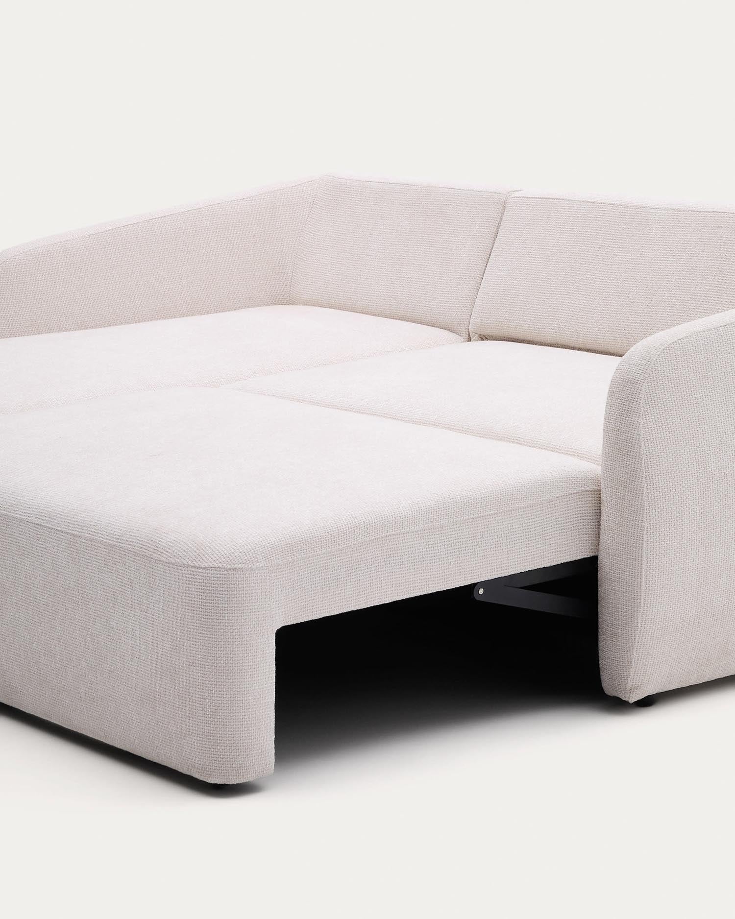 Elegantes 3-Sitzer-Bettsofa Laira in luxuriösem ecrufarbenem Chenille mit komfortabler rechter Chaiselongue, 246 cm, perfekt für stilvolle Wohnräume.