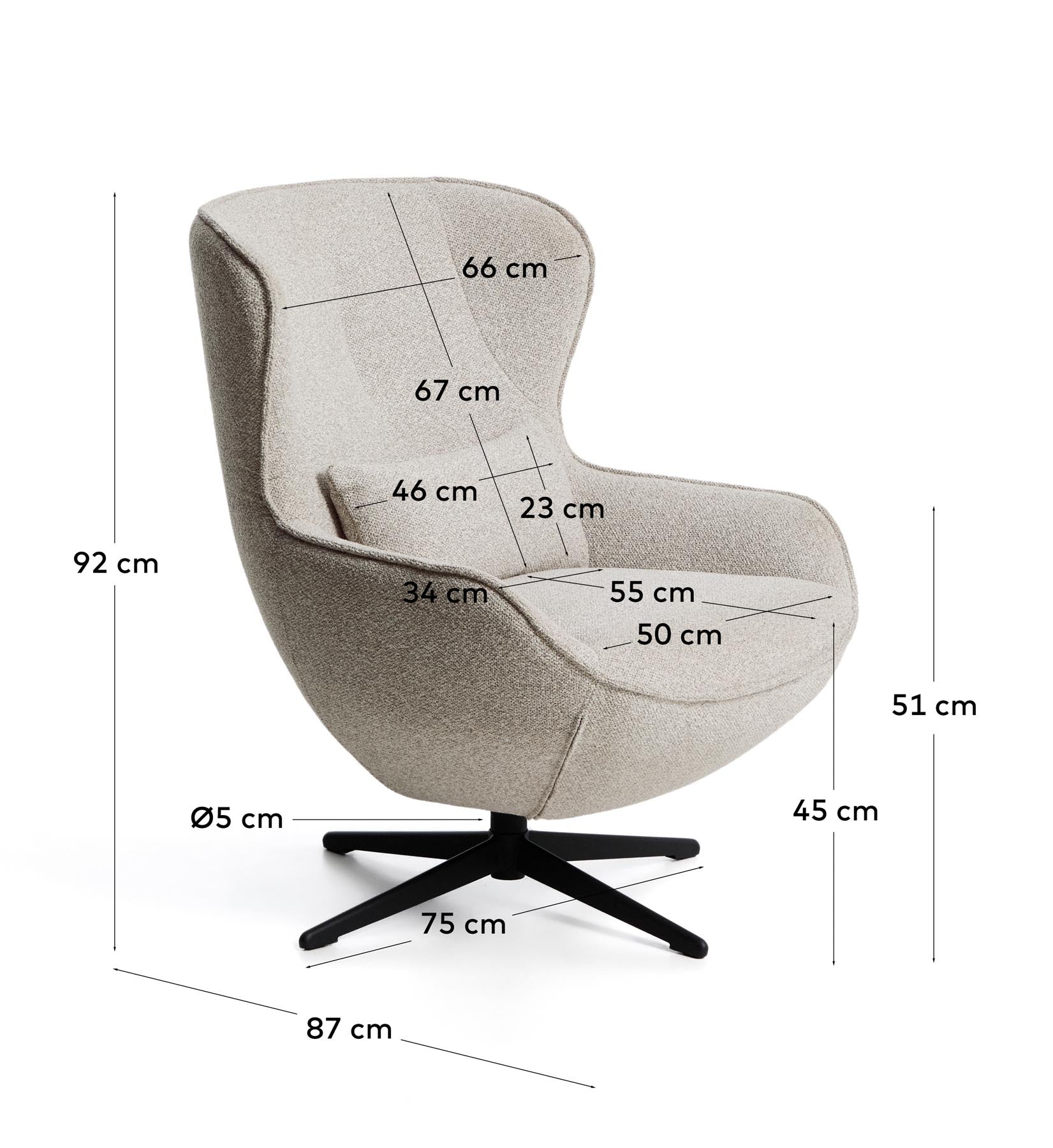 Drehsessel Sorile mit beiger Chenille und schwarz lackiertem Stahl, FSC 100 % in Beige präsentiert im Onlineshop von KAQTU Design AG. Drehsessel ist von Kave Home