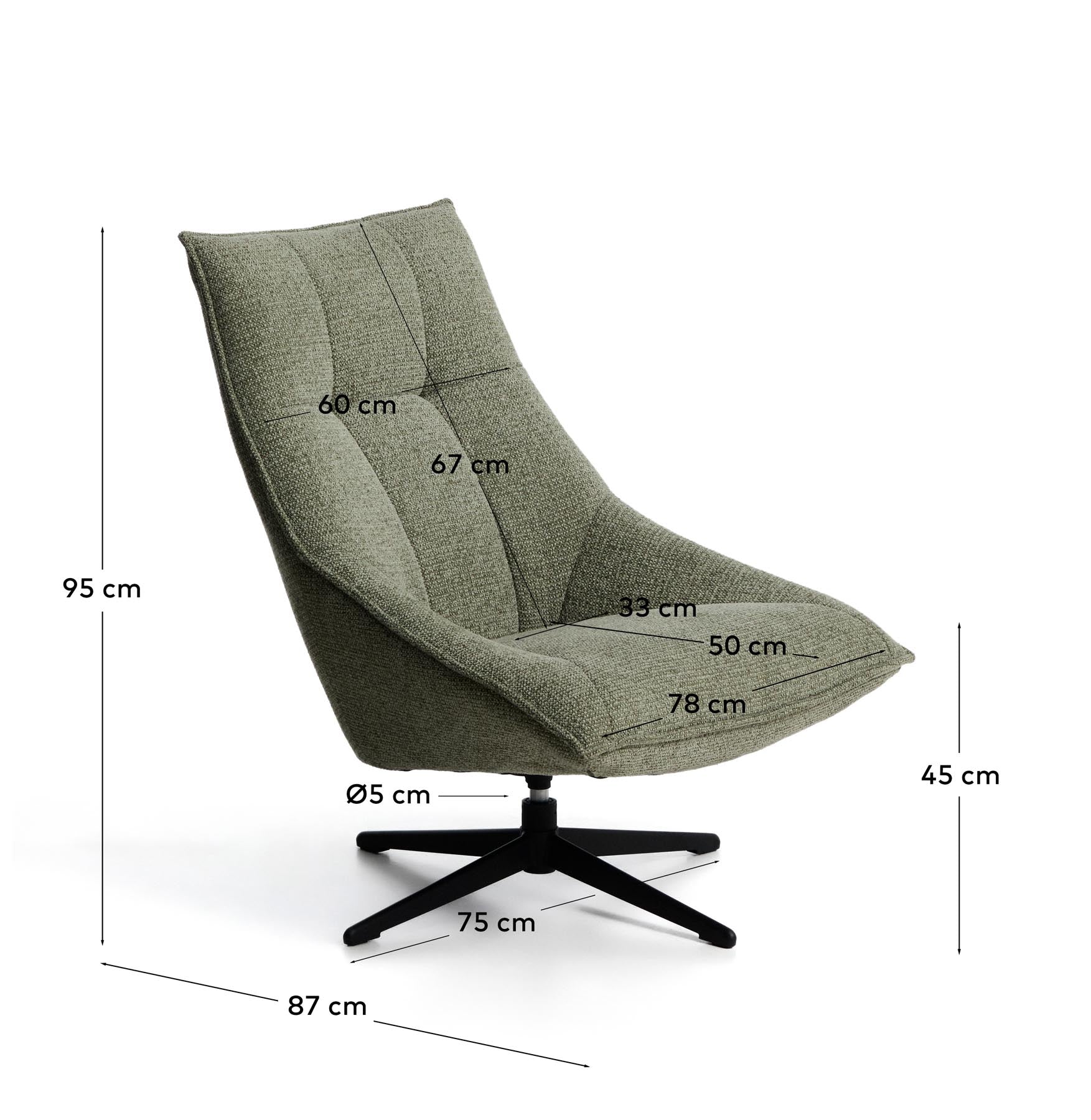Drehsessel Dirala mit grüner Chenille und schwarz lackiertem Stahl, FSC 100 % in Hellgrün präsentiert im Onlineshop von KAQTU Design AG. Drehsessel ist von Kave Home