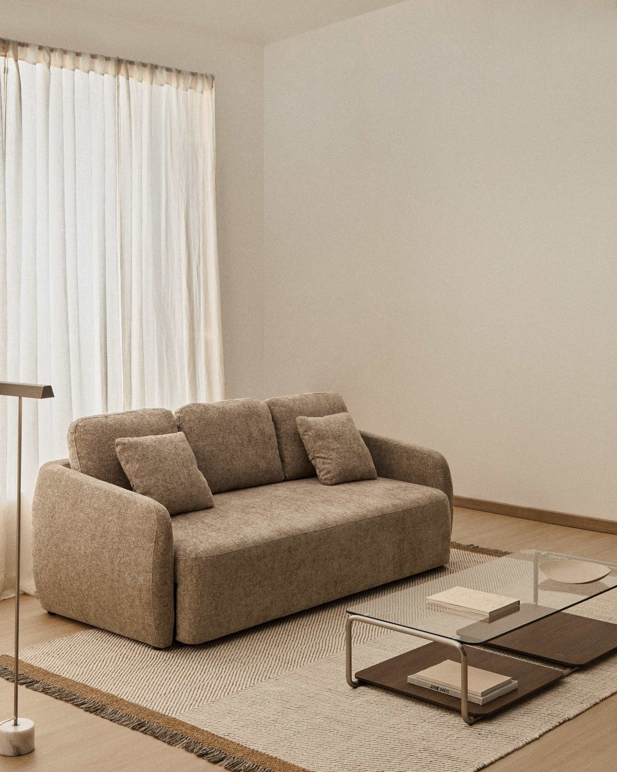 3-Sitzer-Bettsofa Laira in taupefarbener Chenille, 218 cm, FSC Mix Credit in Taupe präsentiert im Onlineshop von KAQTU Design AG. Bettsofa ist von Kave Home