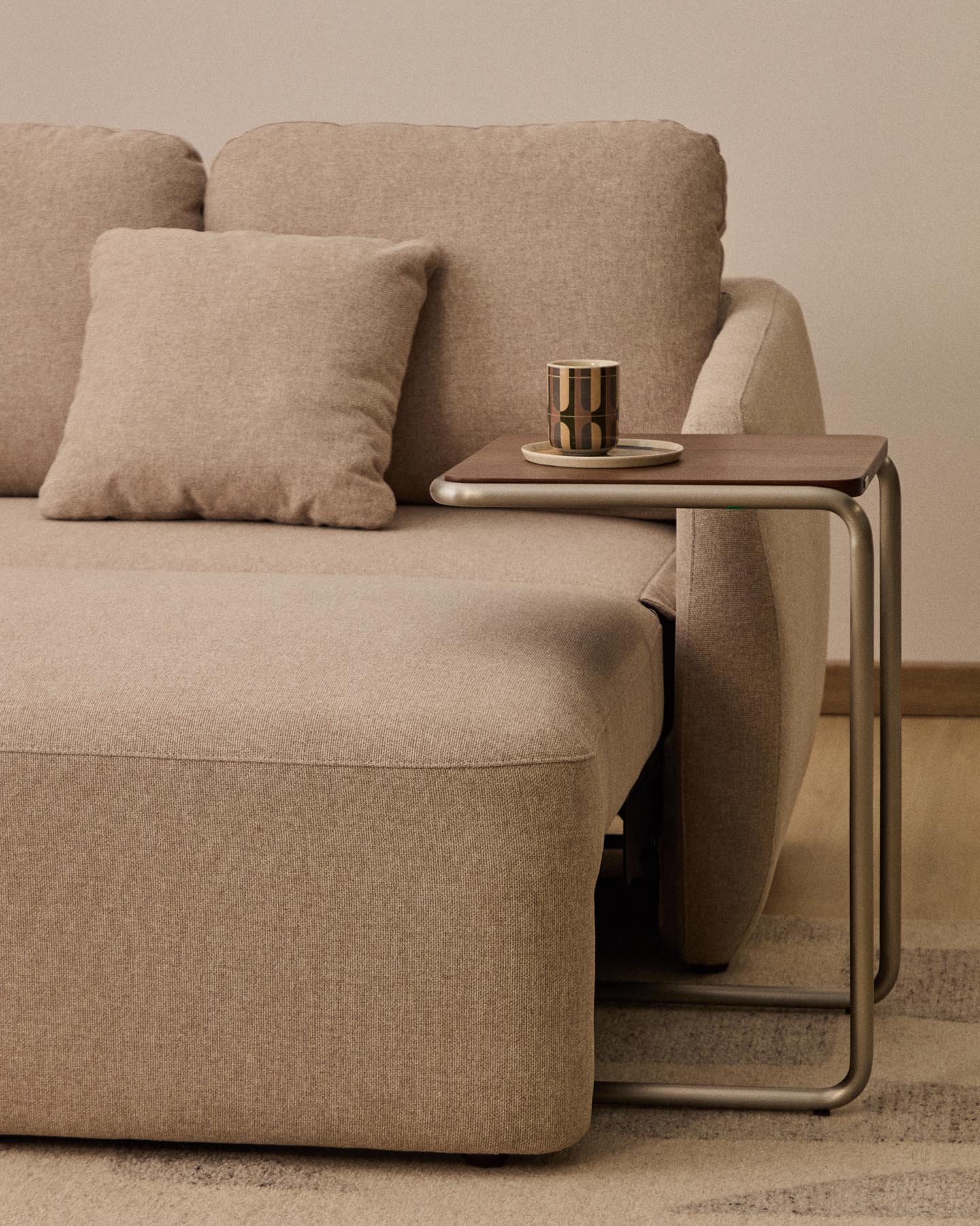 3-Sitzer-Bettsofa Laira in beiger Chenille, 218 cm, FSC Mix Credit in Beige präsentiert im Onlineshop von KAQTU Design AG. Bettsofa ist von Kave Home