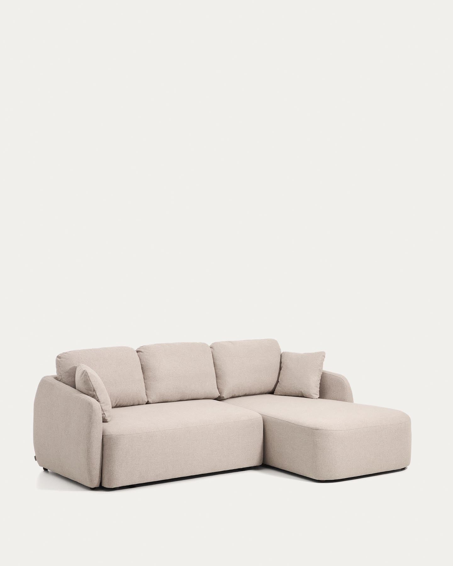 3-Sitzer-Bettsofa Laira in beiger Chenille und Chaiselongue rechts, 246 cm, FSC Mix Credit in Beige präsentiert im Onlineshop von KAQTU Design AG. Bettsofa ist von Kave Home