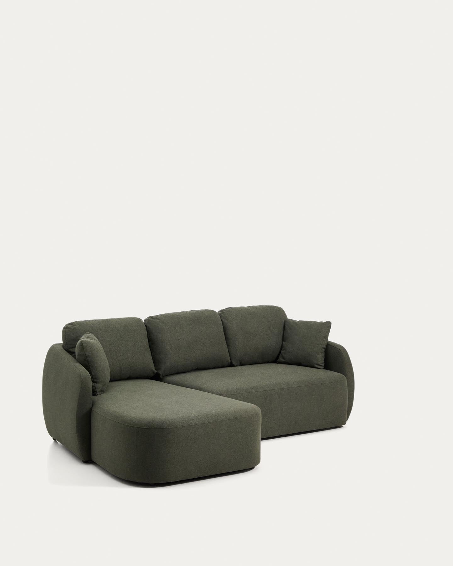 3-Sitzer-Bettsofa Laira in dunkelgrüner Chenille und Chaiselongue links, 246 cm, FSC Mix Credit in Dunkelgrün präsentiert im Onlineshop von KAQTU Design AG. Bettsofa ist von Kave Home