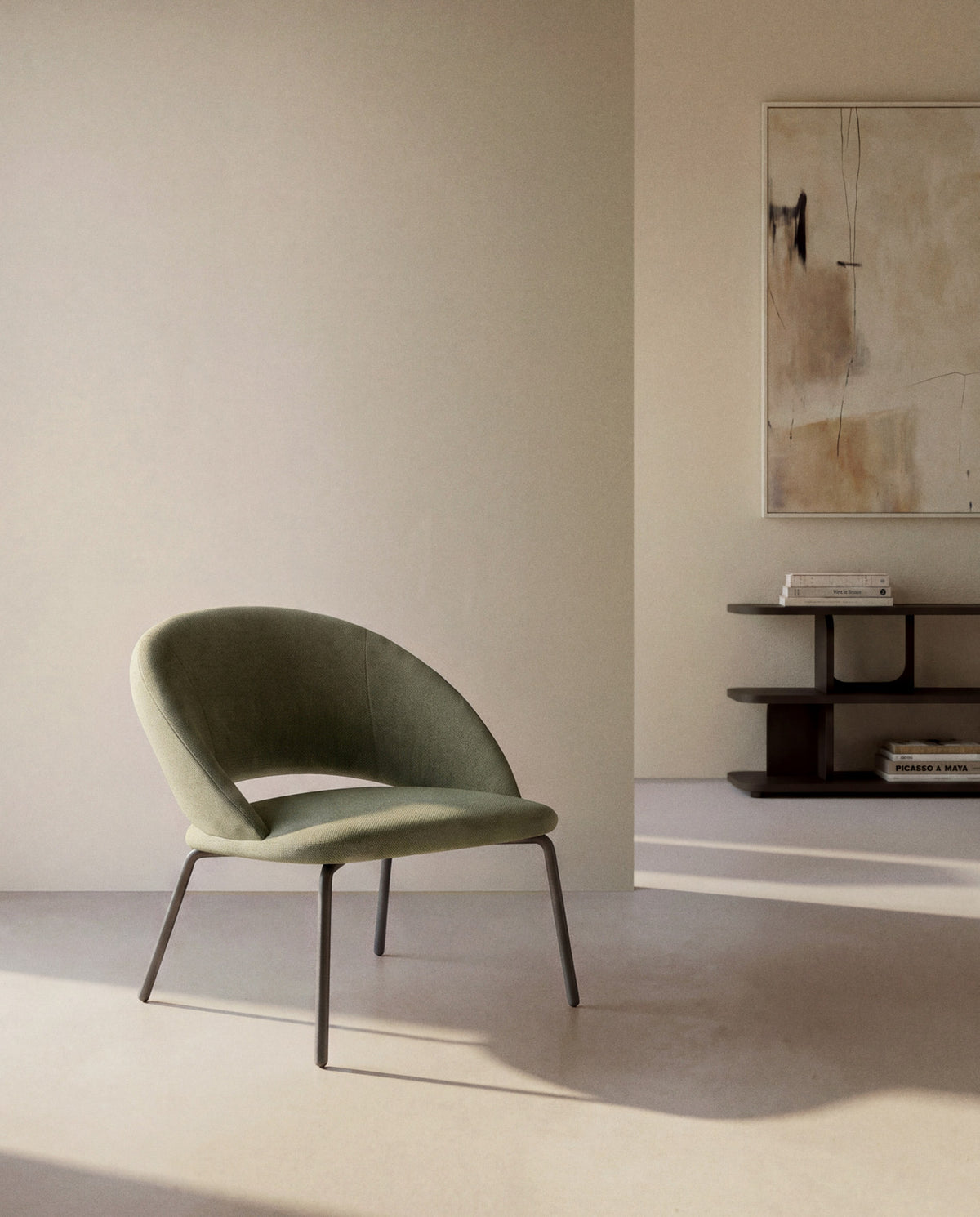 Sessel Bonali mit grüner Chenille und grünen Metallbeinen, FSC Mix Credit in Grün präsentiert im Onlineshop von KAQTU Design AG. Sessel ist von Kave Home