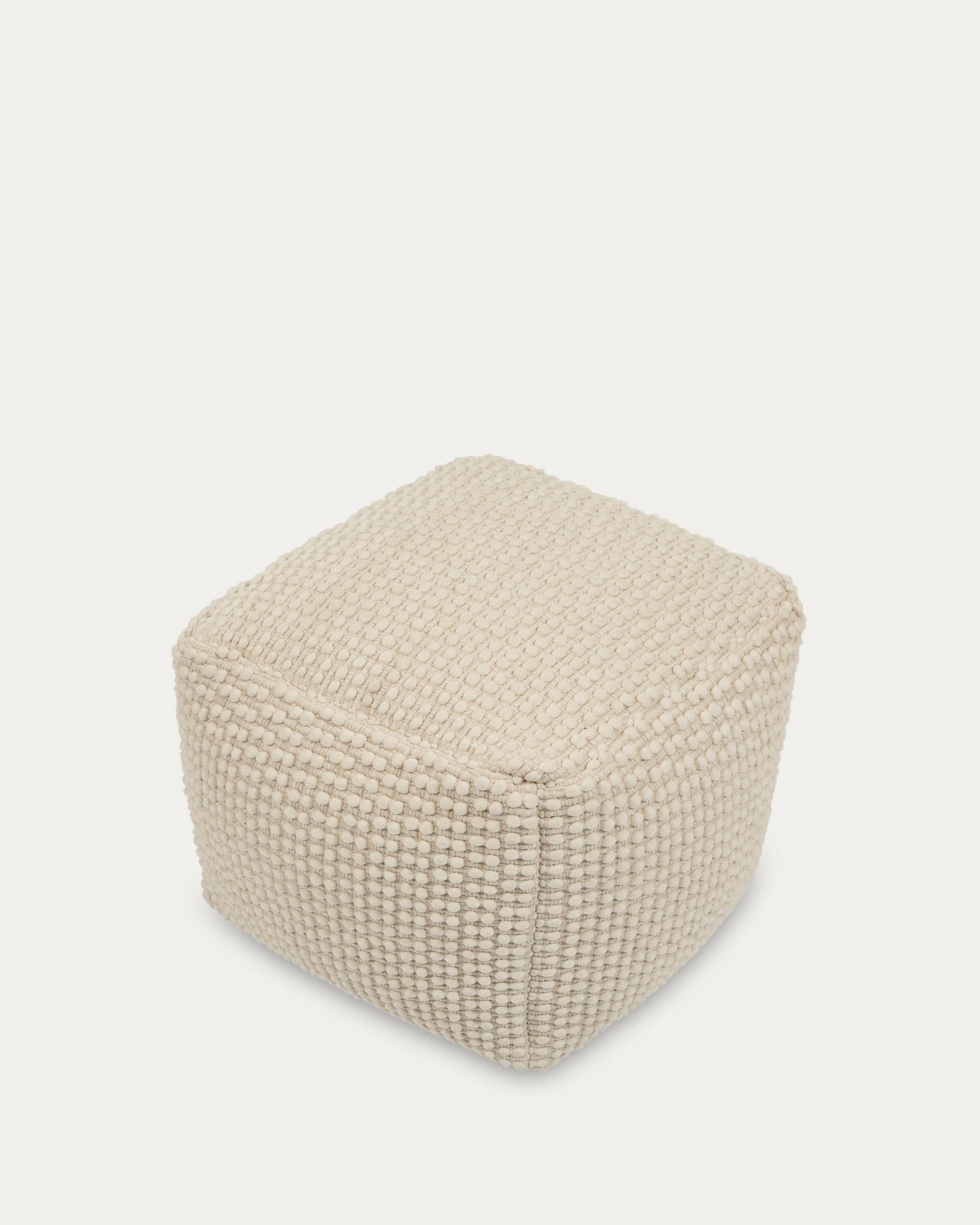 Eleganter weisser Pouf (45x45 cm) aus Baumwolle und Polyester, ideal für stilvolle und gemütliche Wohnräume.