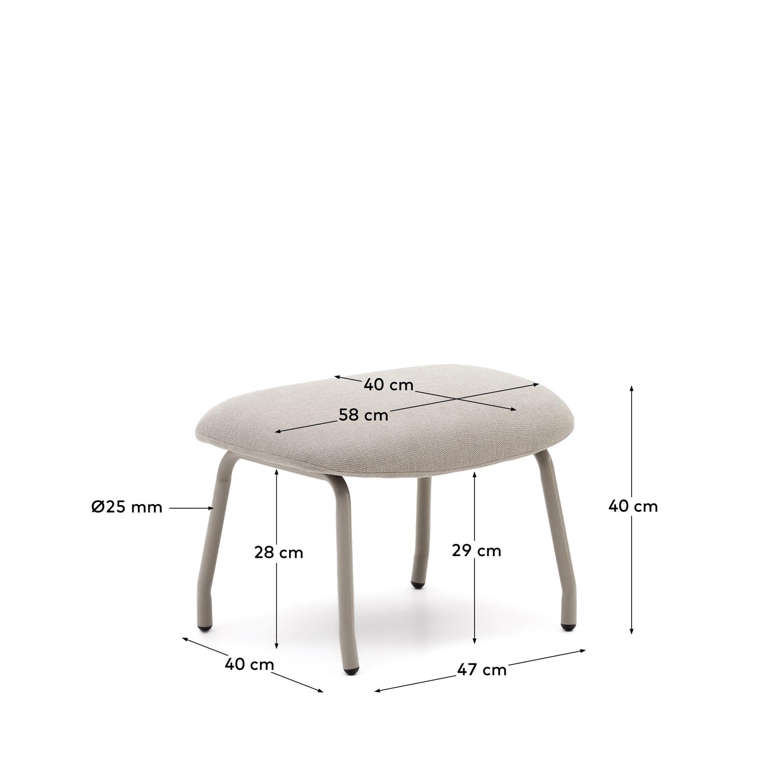 Stilvolle Belina Fussstütze: Beige Chenille, robuste Stahlbeine in Weiß, nachhaltig, ideal für Entspannung und vielseitige Nutzung.