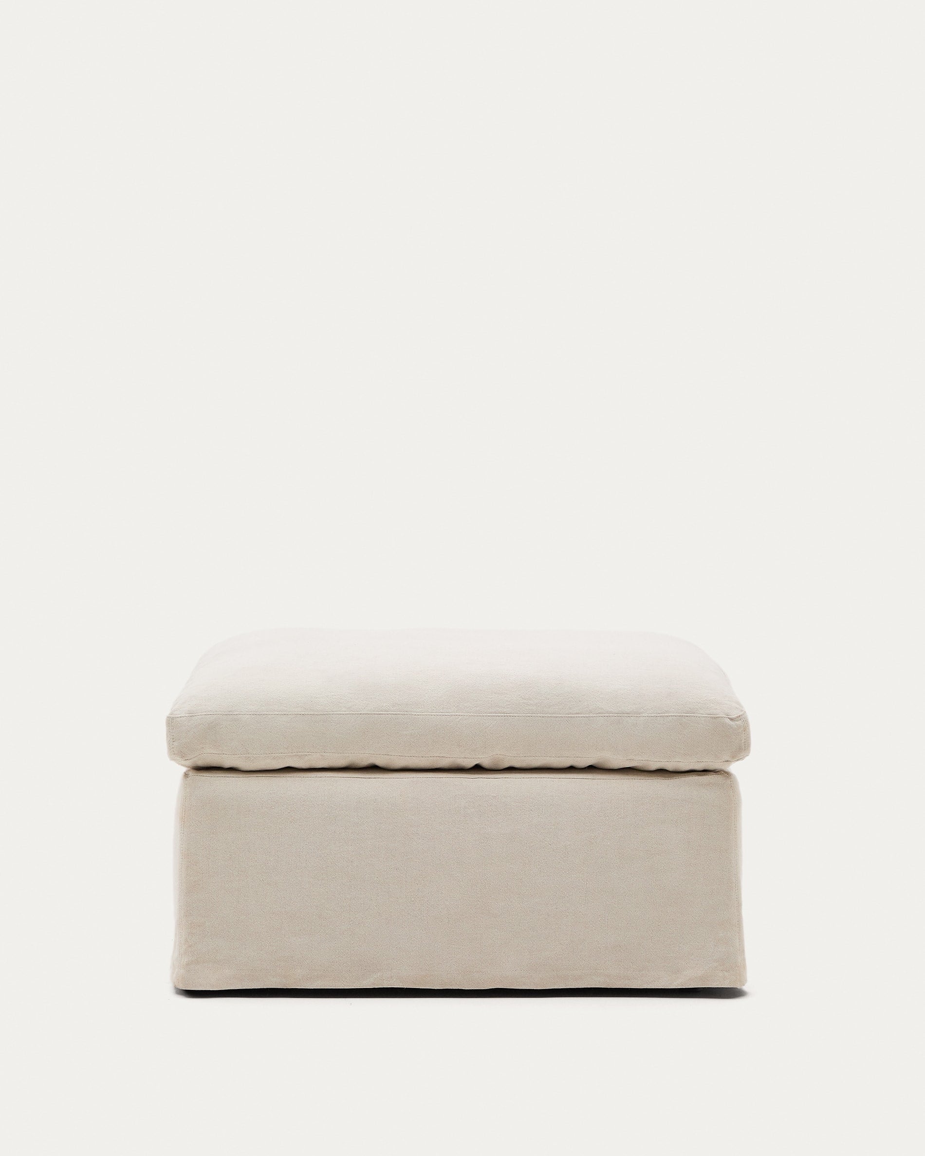 Zenira Fusshocker, 90x90 cm, beige, mit abnehmbarem Bezug aus Baumwolle-Leinen, inkl. Kissen, elegant und funktional von Kave Home.