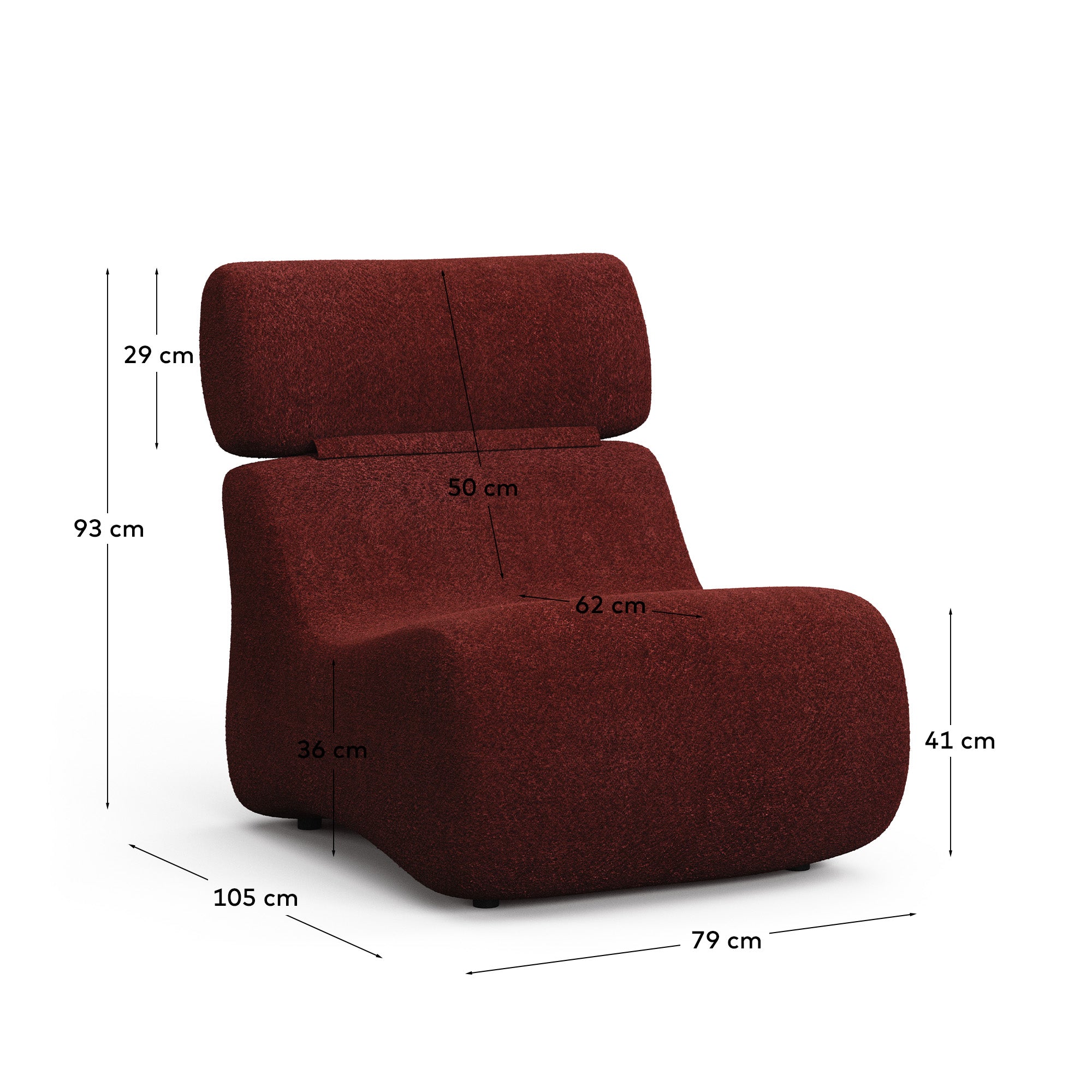 Sessel Club aus bordeauxfarbenem Bouclé in präsentiert im Onlineshop von KAQTU Design AG. Sessel ist von Kave Home